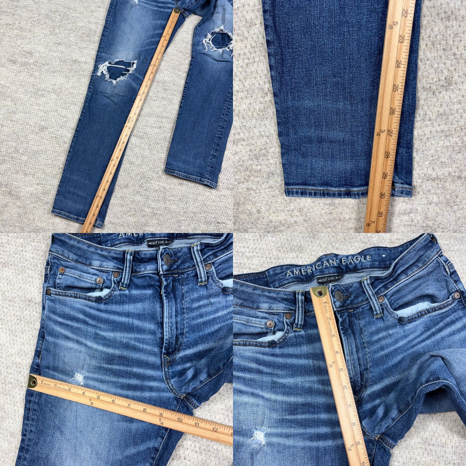 American Eagle Outfitters American Eagle Jeans Men 31x32 Slim Fit Straight Leg Distressed Faded Flex Holes Size US 31 - 8 Thumbnail