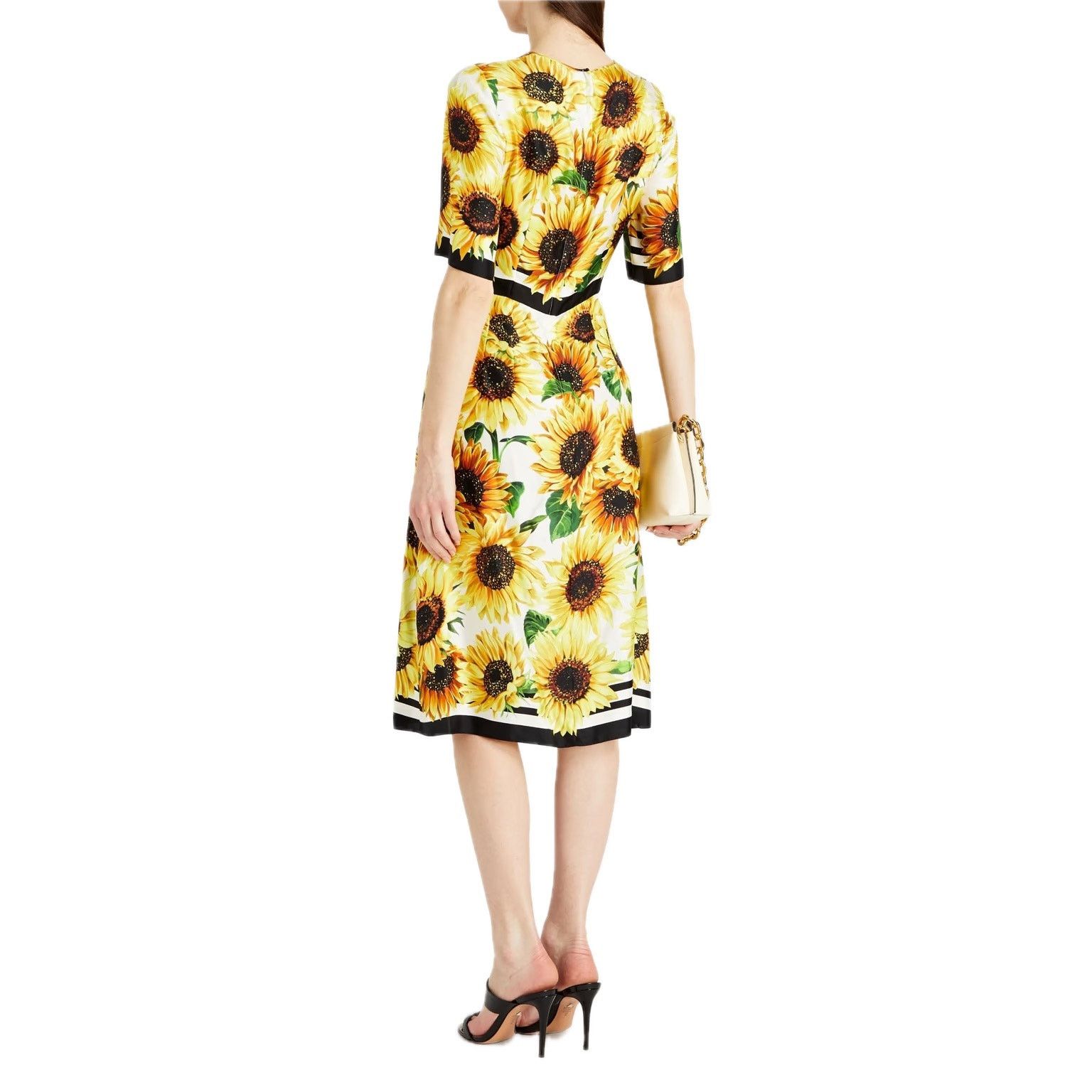 Dolce & Gabbana Dolce & Gabbana Yellow Floral Silk Twill Midi Dress IT 42 M Size M / US 6-8 / IT 42-44 - 10 Thumbnail