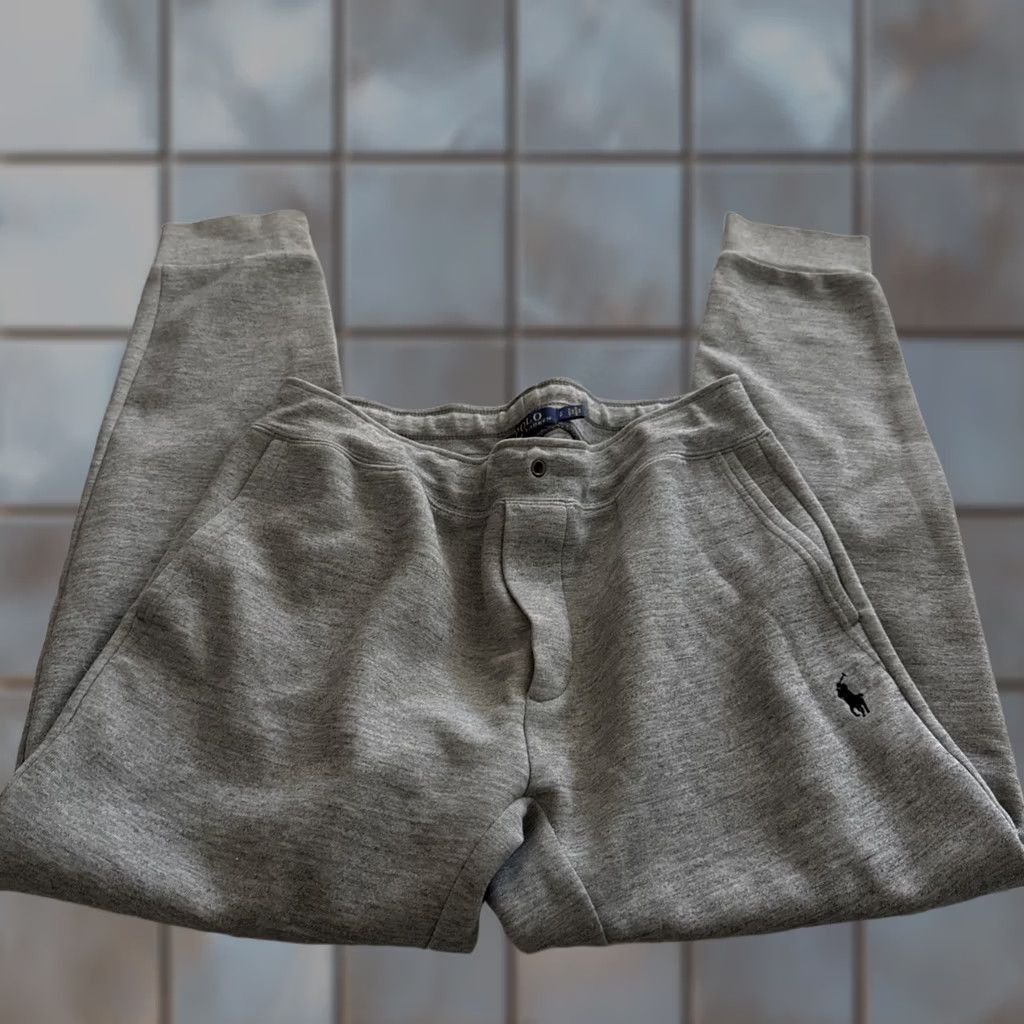 Polo Ralph Lauren Men's Jogger Pants Heather Grey Double Knit Size S Slim Tapered Elastic Waist Pockets Activewear in Gray, Men's