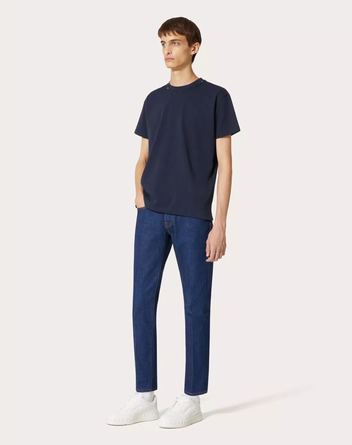 Valentino oc11z0625 Cotton Crewneck T-Shirt in Navy Blue Size US M / EU 48-50 / 2 - 3 Thumbnail