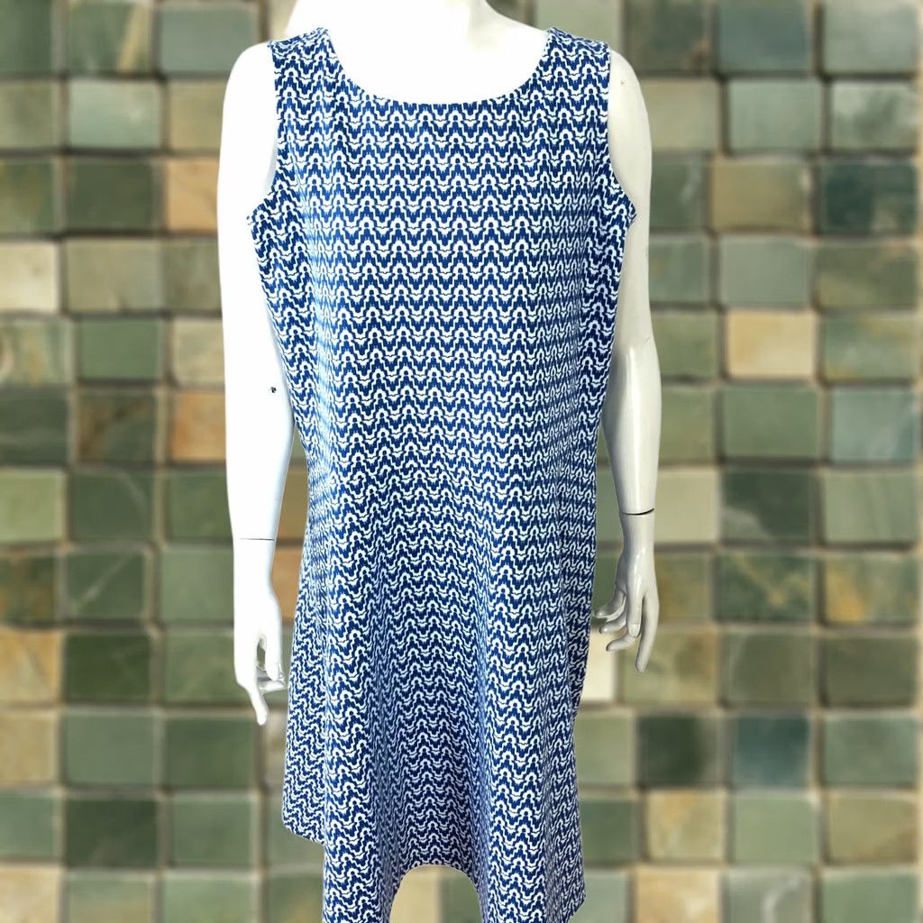 Talbots Talbots Dress Plus 1X? Sleeveless A-Line Knee Length Blue All Over Print Size XL / US 12-14 / IT 48-50 - 1 Thumbnail