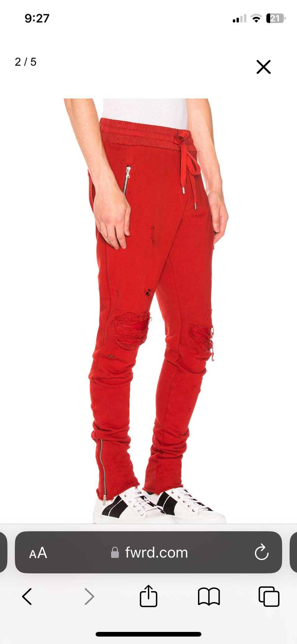 Amiri AMIRI MX1 Red Destroyed Leather Panel Cotton Sweatpants Size US 36 / EU 52 - 2 Thumbnail
