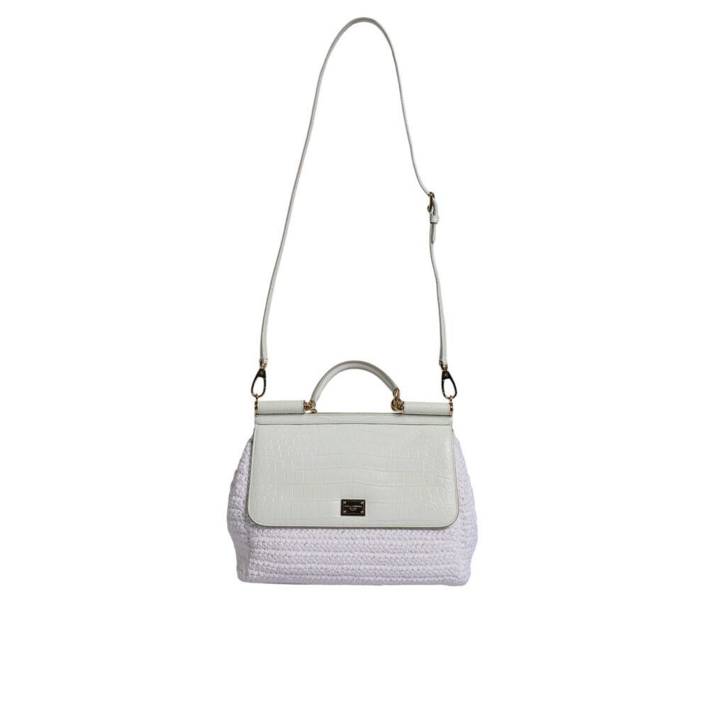 Dolce & Gabbana Dolce & Gabbana White Rafia Leather Top Handle Crossbody Bag Size ONE SIZE - 2 Thumbnail