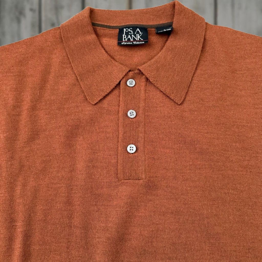 Jos. A. Bank Jos A Bank Polo Sweater Mens Large Rust 100% Merino Wool Signature Knit Light Size US L / EU 52-54 / 3 - 1 Thumbnail