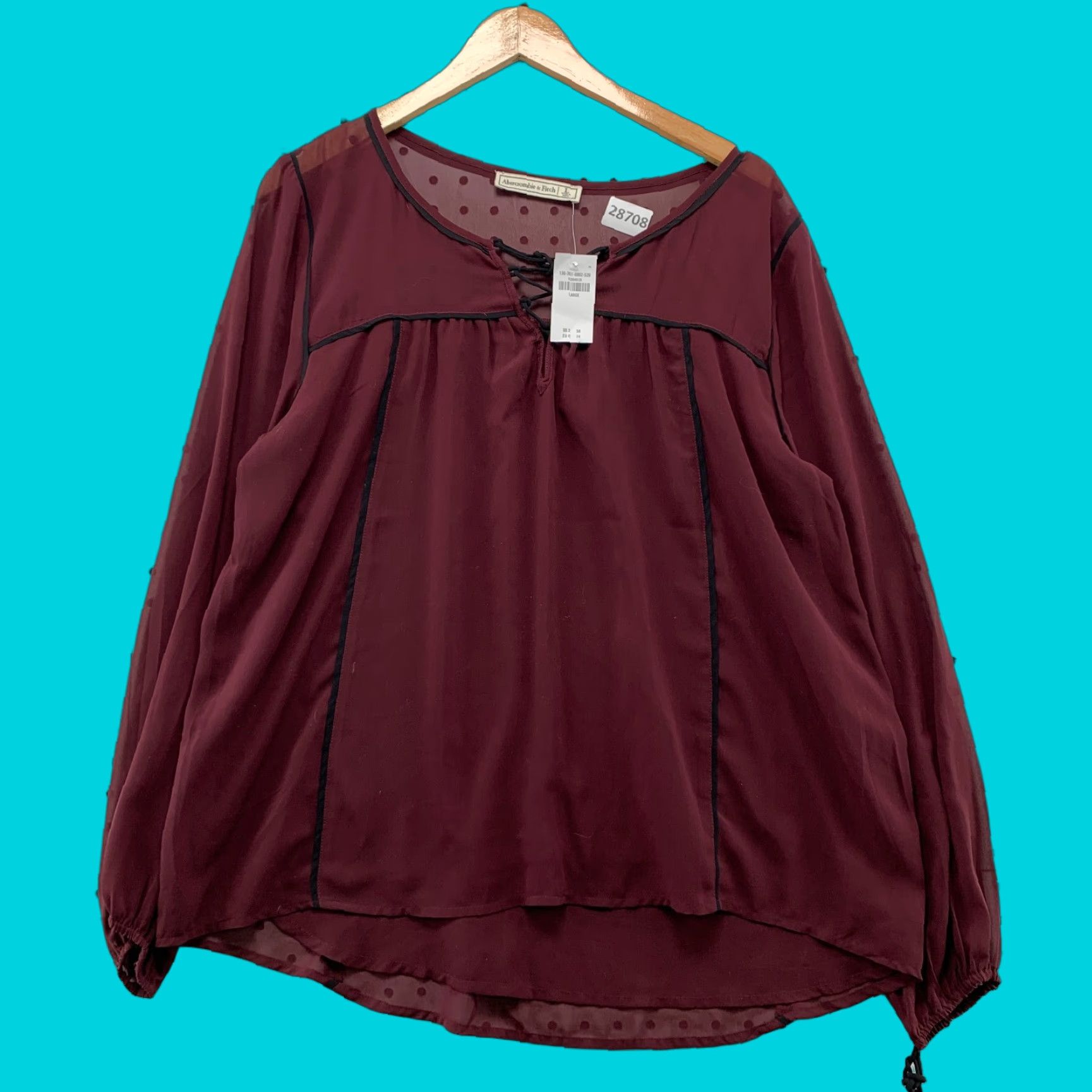 Abercrombie & Fitch NEW Abercrombie & Fitch Lace Up Blouse Womens Large Red Long Sleeve V-Neck NWT Size L / US 10 / IT 46 - 1 Thumbnail