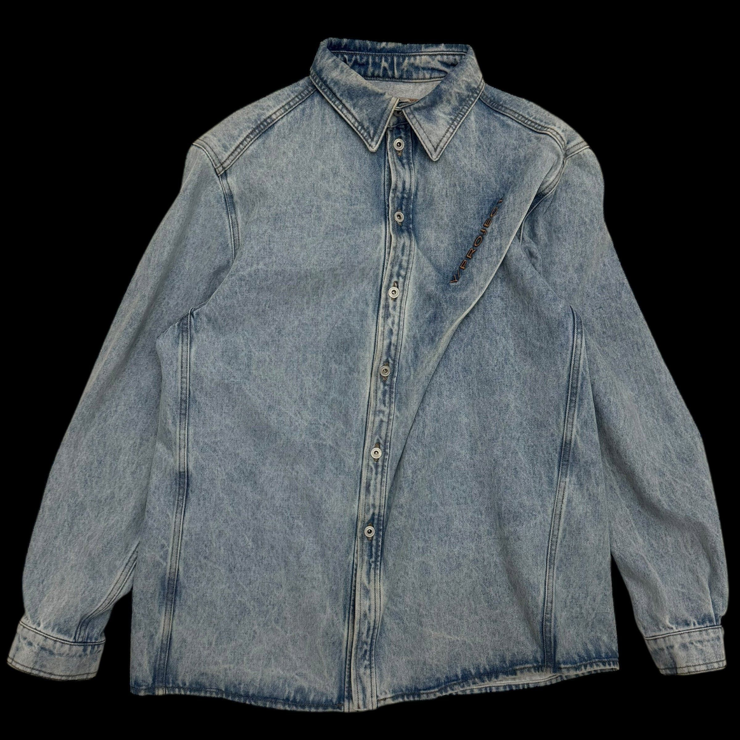 Y/Project 22AW Pinched Logo Oversized Denim Shirt (Fits up t