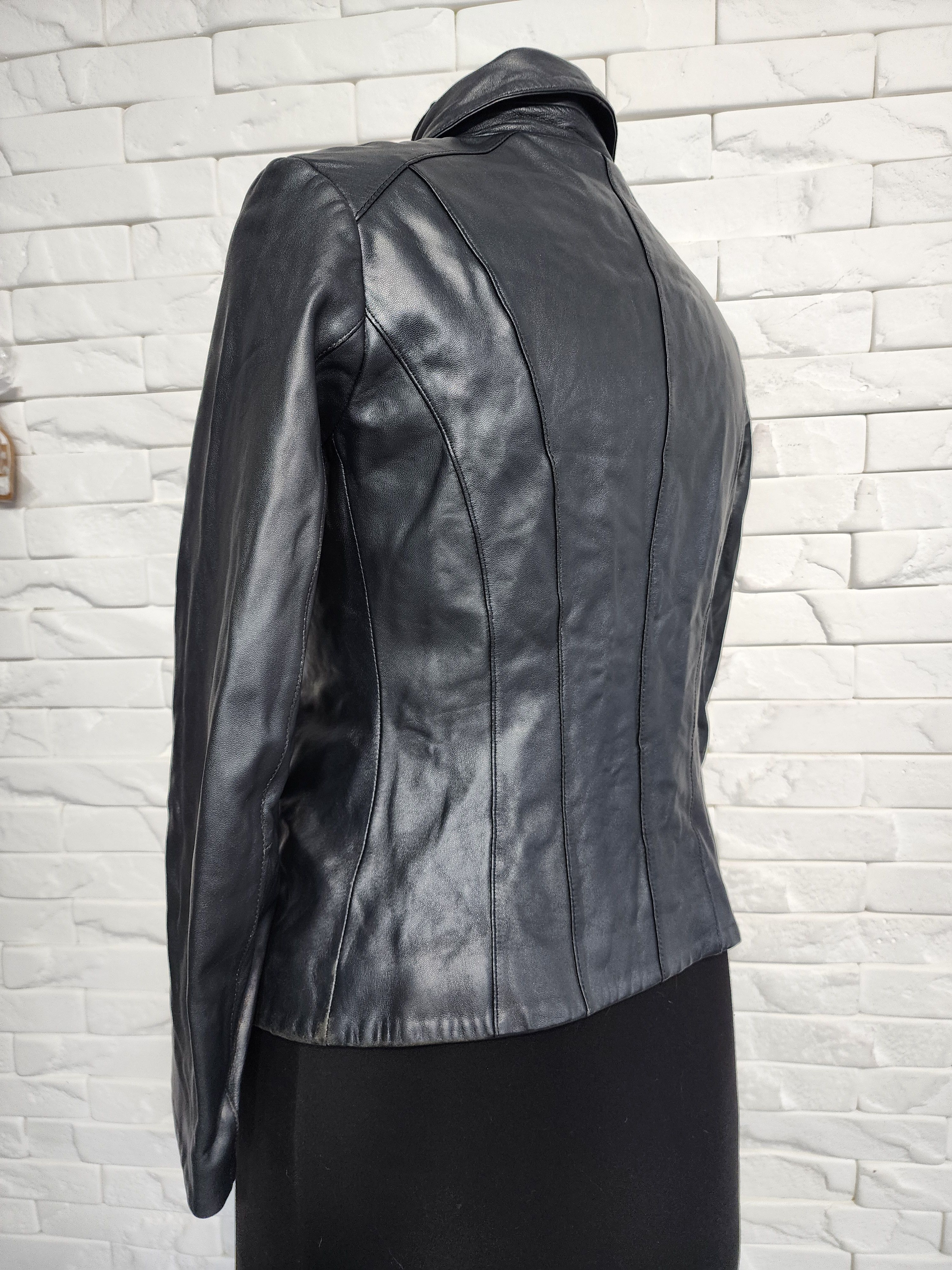 Marks & Spencer Gray Leather Jacket: Women's Sport Jacket with Metal Zipper Size M / US 6-8 / IT 42-44 - 6 Thumbnail