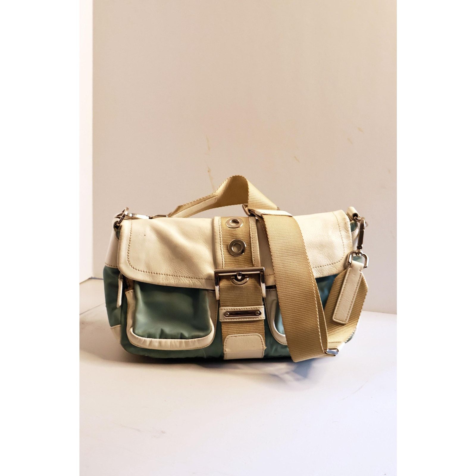 Prada Vintage PRADA White Leather + Baby Blue Nylon Bag Size ONE SIZE - 2 Thumbnail