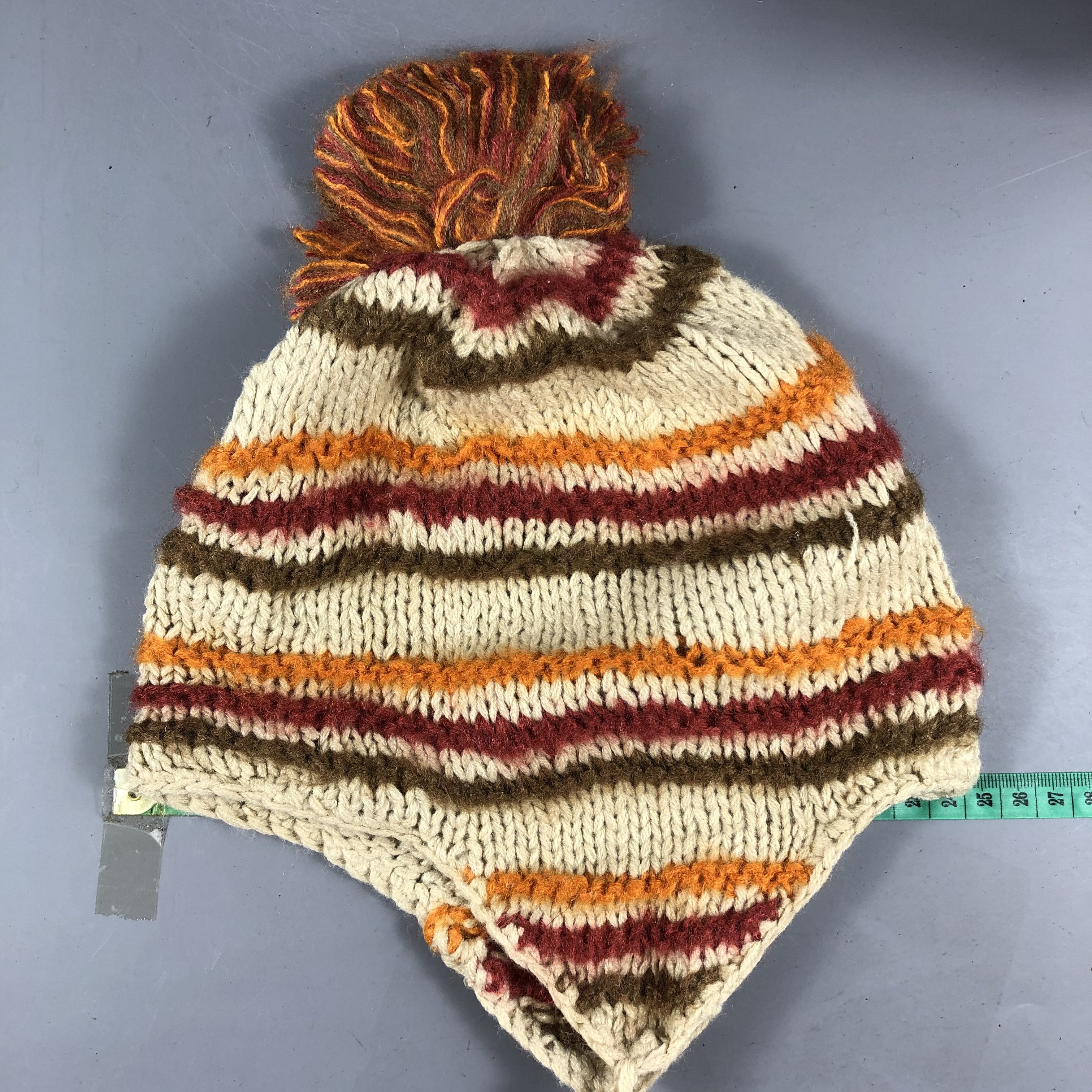 Japanese Brand Crochet Stripe Earflap Beanie Size ONE SIZE - 3 Thumbnail