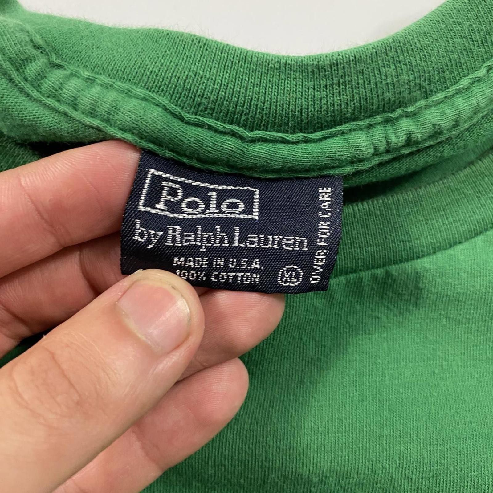 Polo Ralph Lauren Vintage 90s Polo Ralph Lauren Green Tee USA Flag Size US XL / EU 56 / 4 - 3 Thumbnail