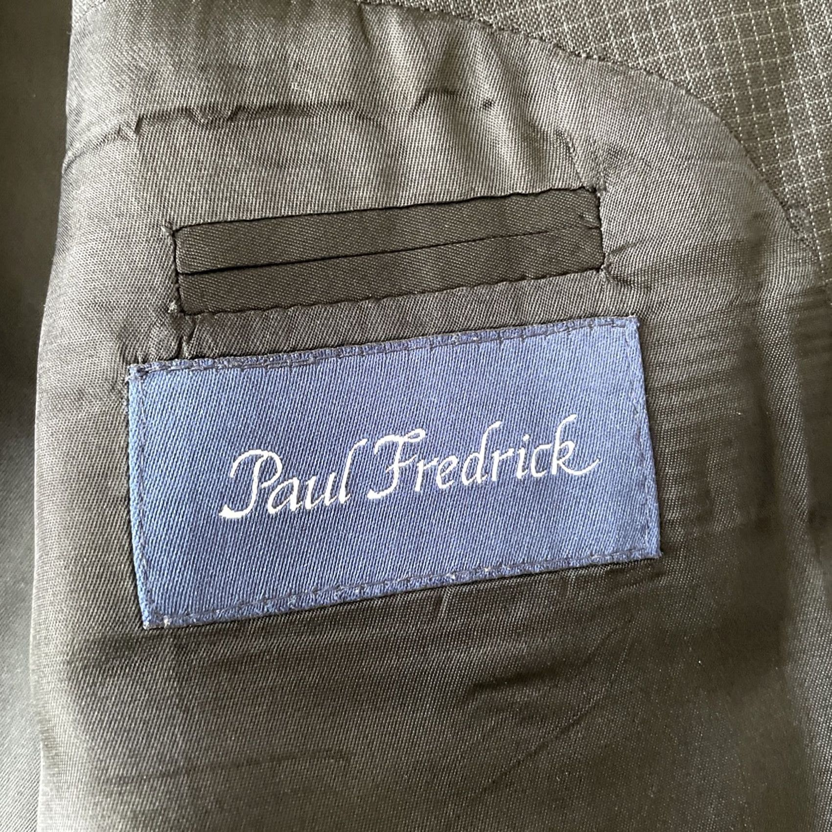 Vintage Paul Fredrick Black/Gray Grid Check Sport Coat Jacket Mens 42L Blazer 100% Wool Size 42R - 3 Thumbnail