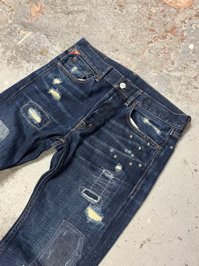 Polo Ralph Lauren 2000s Ralph Lauren Blue Patchwork Effect Slim Denim Jeans Size US 33 - 8 Thumbnail