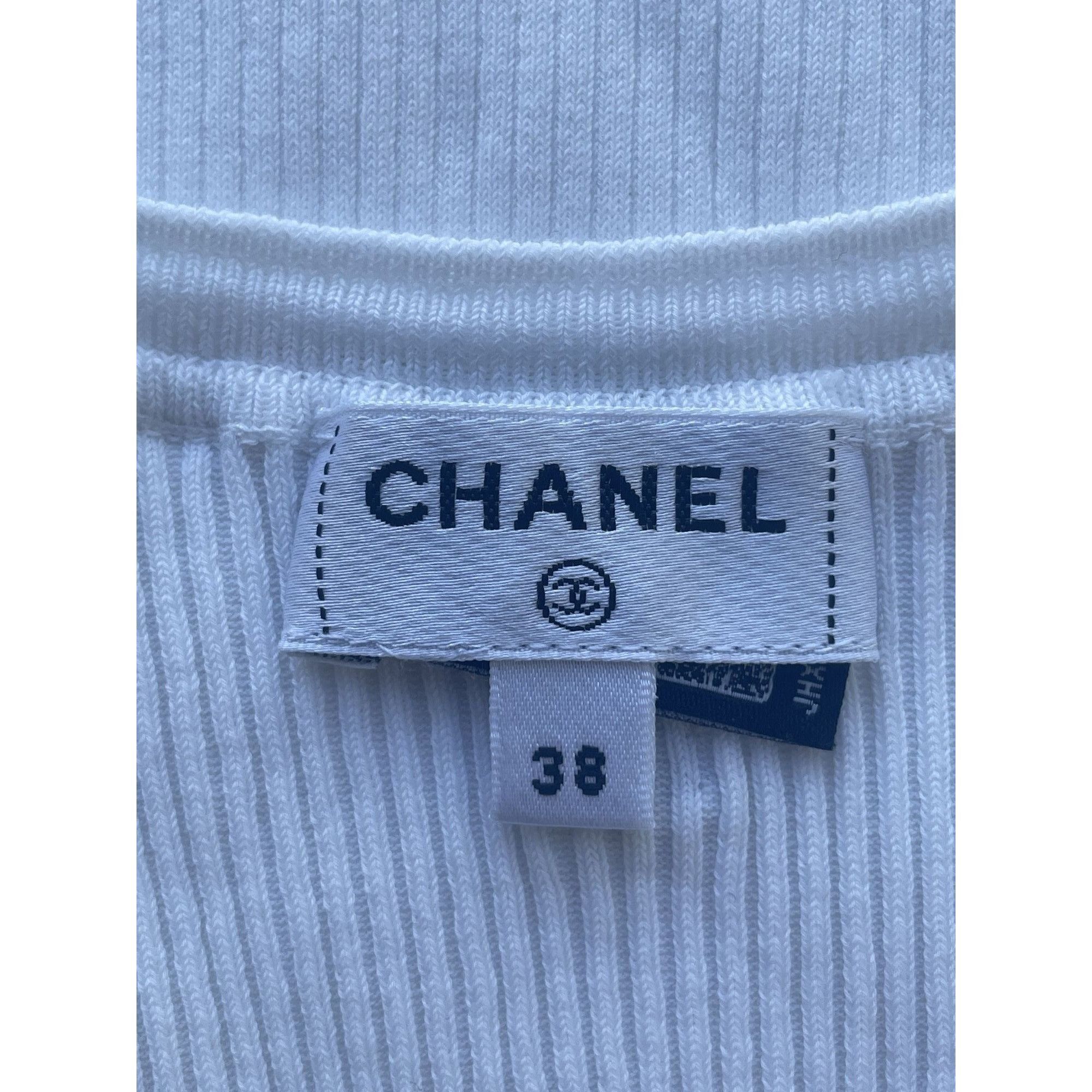 Chanel Chanel White Ribbed Tank Top With Embellished CC Logo & Star Size 38" / US 16 / IT 52 - 8 Thumbnail