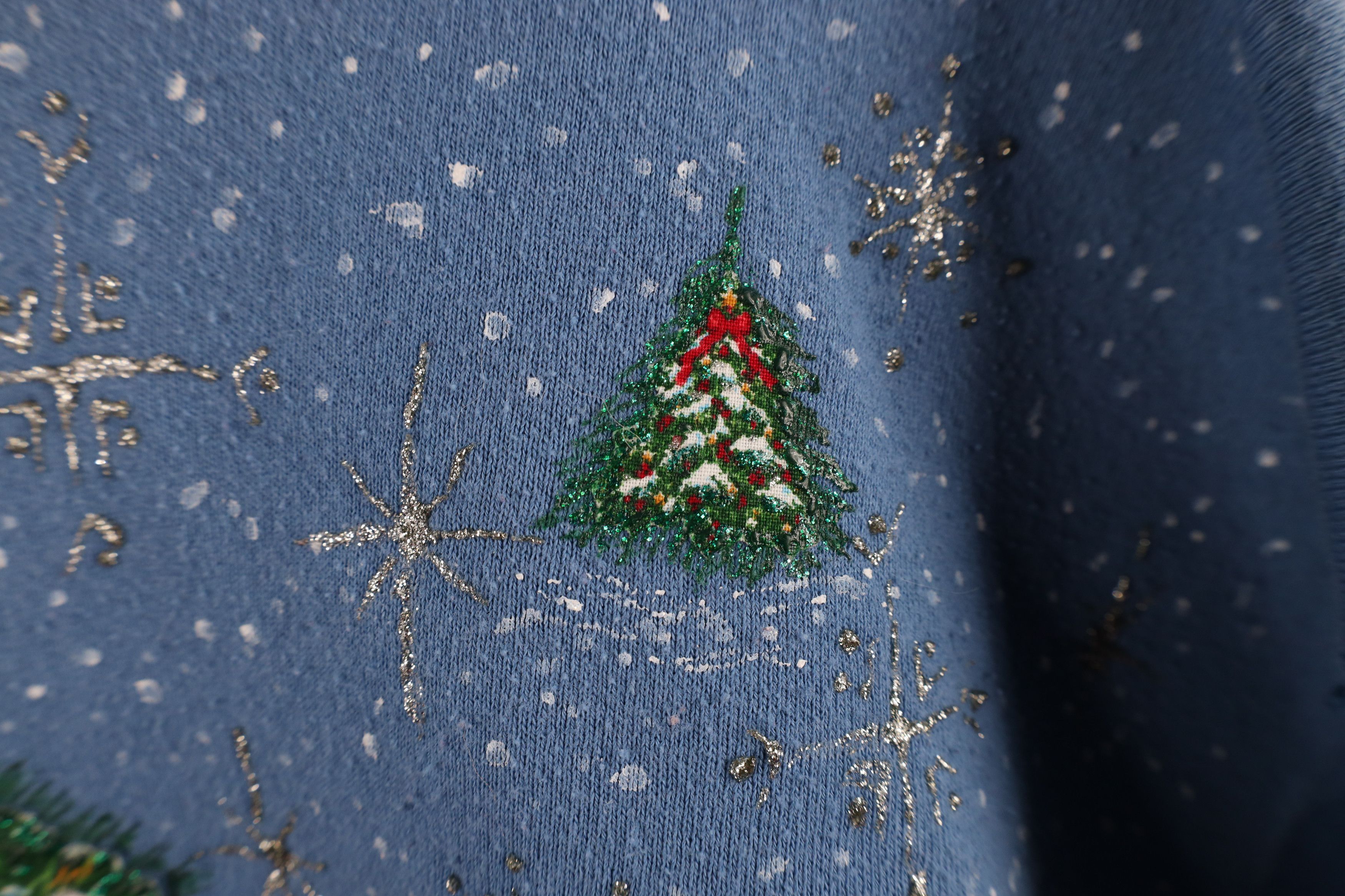 Vintage Vintage 90s Christmas Tree Glitter Puff Paint Sweatshirt Size XL / US 12-14 / IT 48-50 - 6 Thumbnail