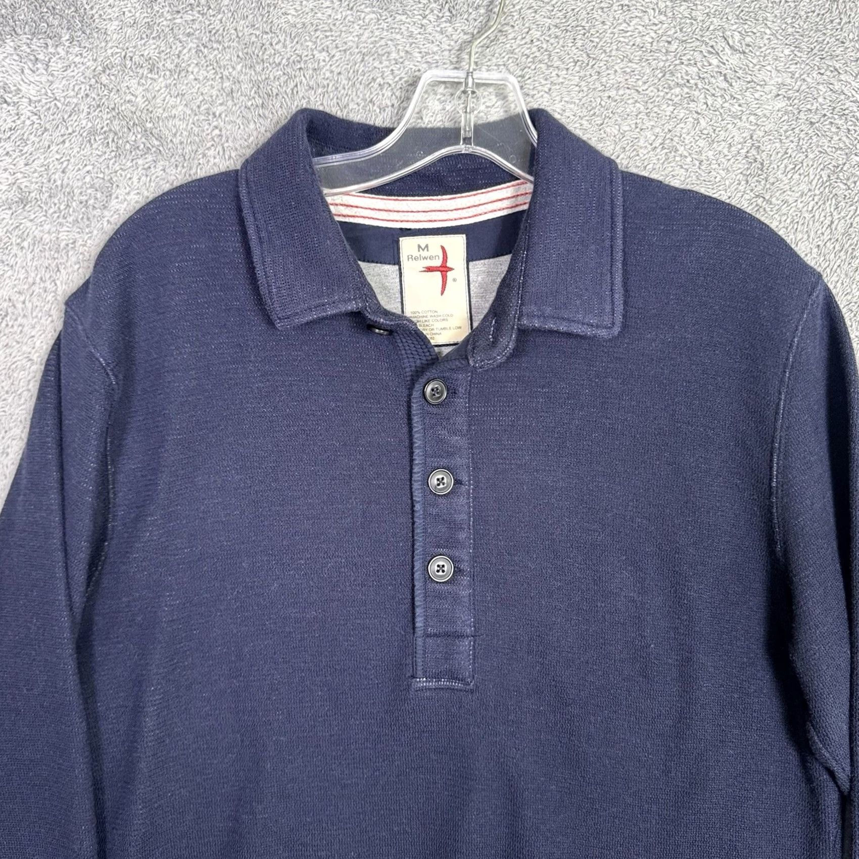 Relwen Relwen Sweater Mens M Polo Henley Terry Knit Pullover Jumper Huckberry Blue Shirt Size US M / EU 48-50 / 2 - 4 Thumbnail