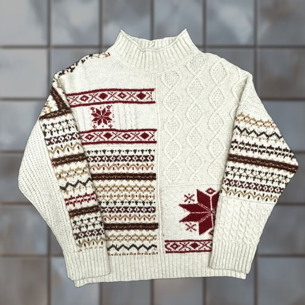 American Eagle Outfitters VINTAGE American Eagle Outfitters Sweater Womens XL White Fair Isle Mock Neck Christmas Y2K Size XL / US 12-14 / IT 48-50 - 1 Thumbnail