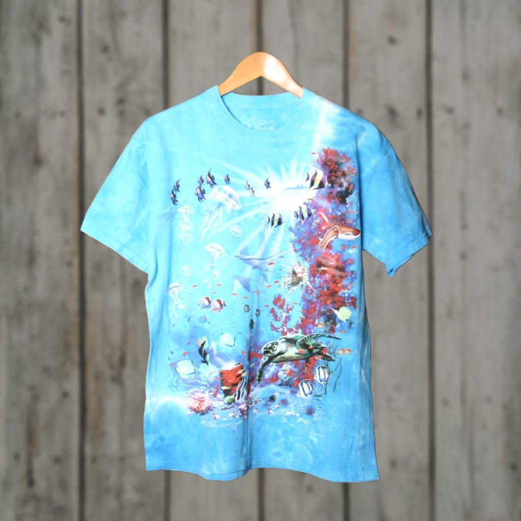 Liquid Blue LIQUID BLUE Aquatic Ecosystem Fish Sea Turtle Anemones Tie-Dye T-Shirt Sz. L Mens Short Sleeve Crew Neck Cotton Blue XS? No Size US L / EU 52-54 / 3 - 1 Thumbnail