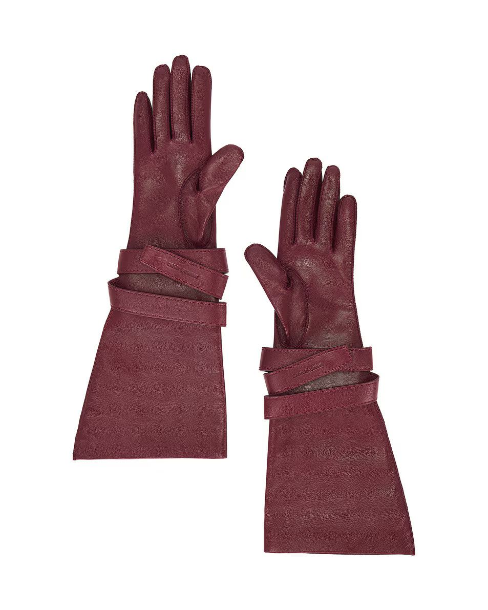 Saint Laurent Paris oc11z1225 Size: 6.5 / Aviator Gloves in Leather in Bordeaux Size ONE SIZE - 2 Thumbnail