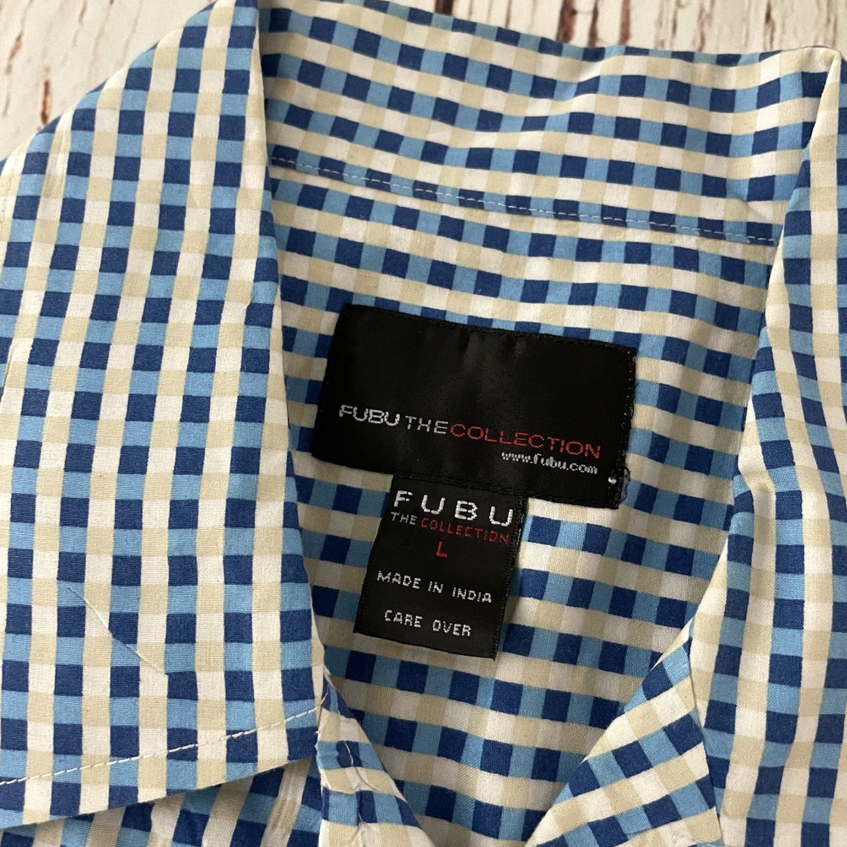 Fubu VINTAGE FUBU Shirt Plaid Button-Up - 90s Blue White, Short Sleeve, Men’s Large, Cotton, 2 Pockets, Button Front Size US L / EU 52-54 / 3 - 3 Thumbnail