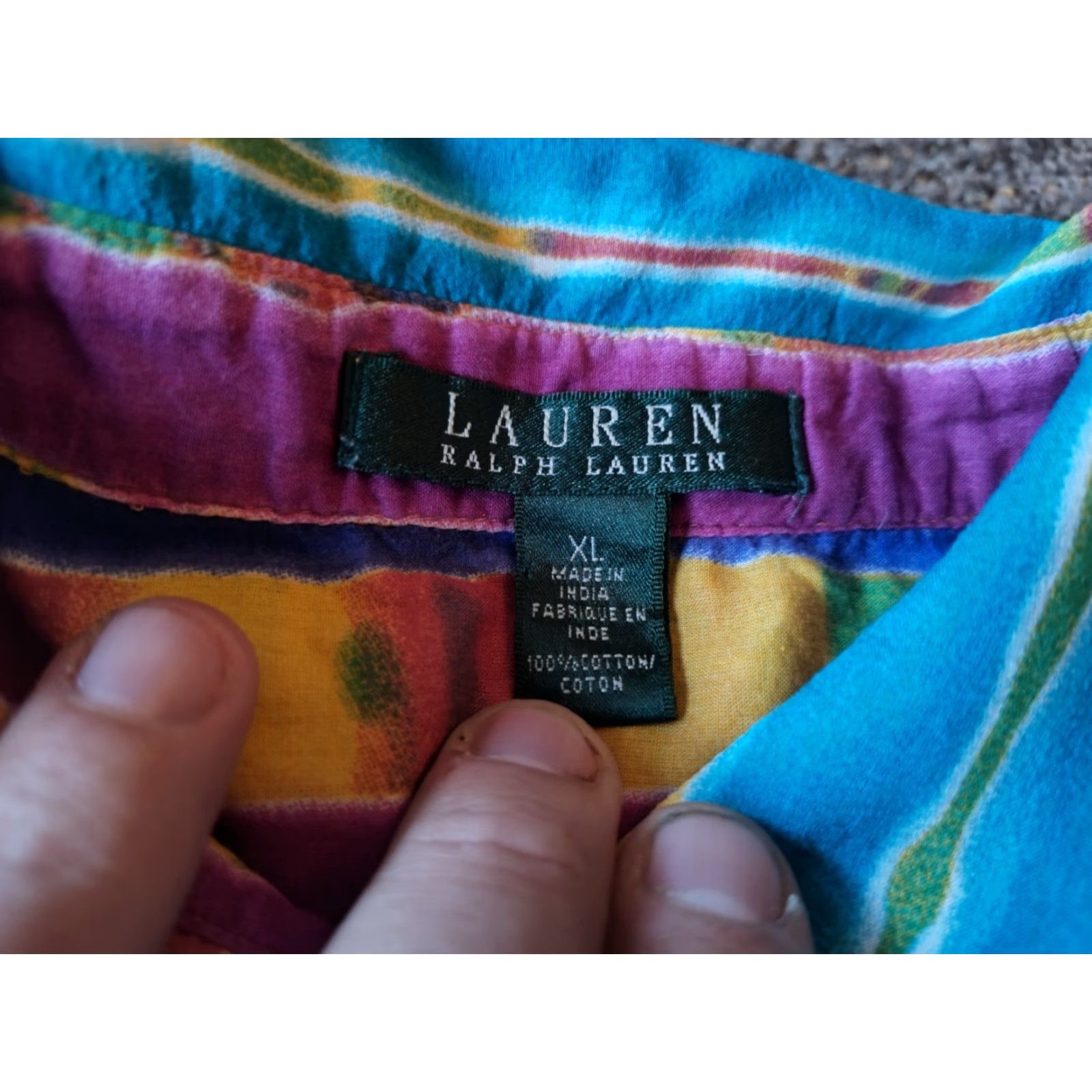 Ralph Lauren Lauren Ralph Lauren Women's Tie Dye Button-Up Blouse XL Multicolor Cotton Bohemian Festival Summer Spring Fall Size XL / US 12-14 / IT 48-50 - 5 Thumbnail
