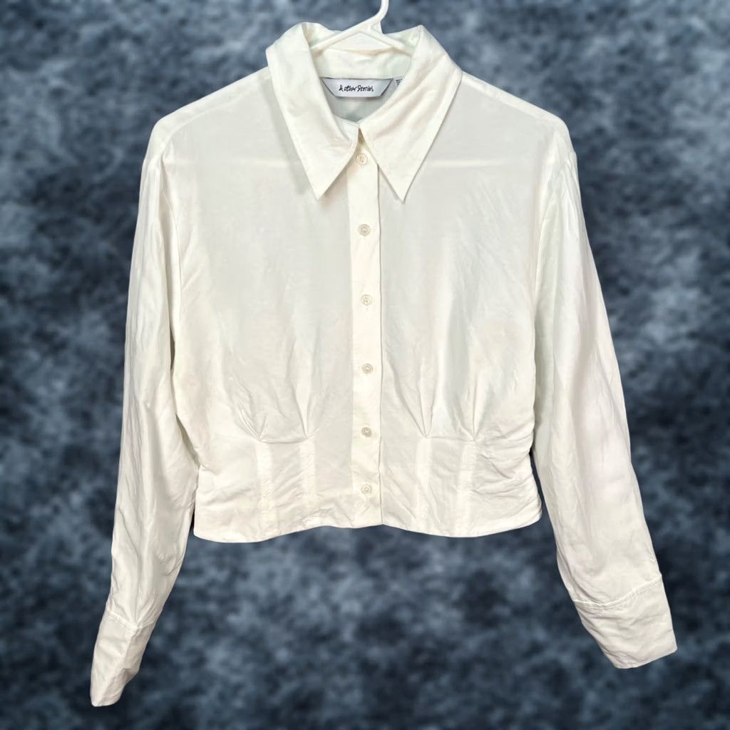 & Other Stories & Other Stories Shirt Womens Small White Linen Viscose Cotton Button-Up Long Sleeve Collared Cropped Size S / US 4 / IT 40 - 1 Thumbnail