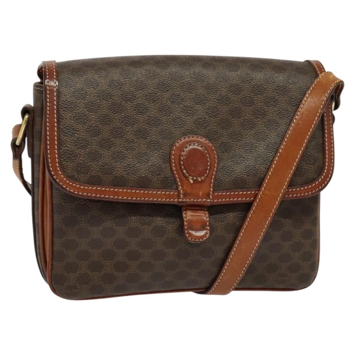 Celine Macadam Canvas Shoulder Bag Pvc Leather Brown Gold Auth 116597 in Brown/Gold, Women's