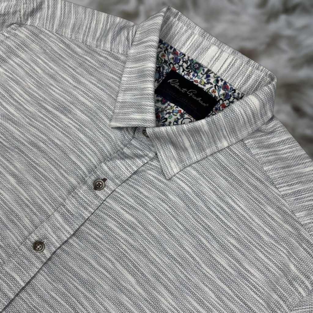 Robert Graham Men’s Cotton L/S Button Shirt Gray/White Stripe 2XL