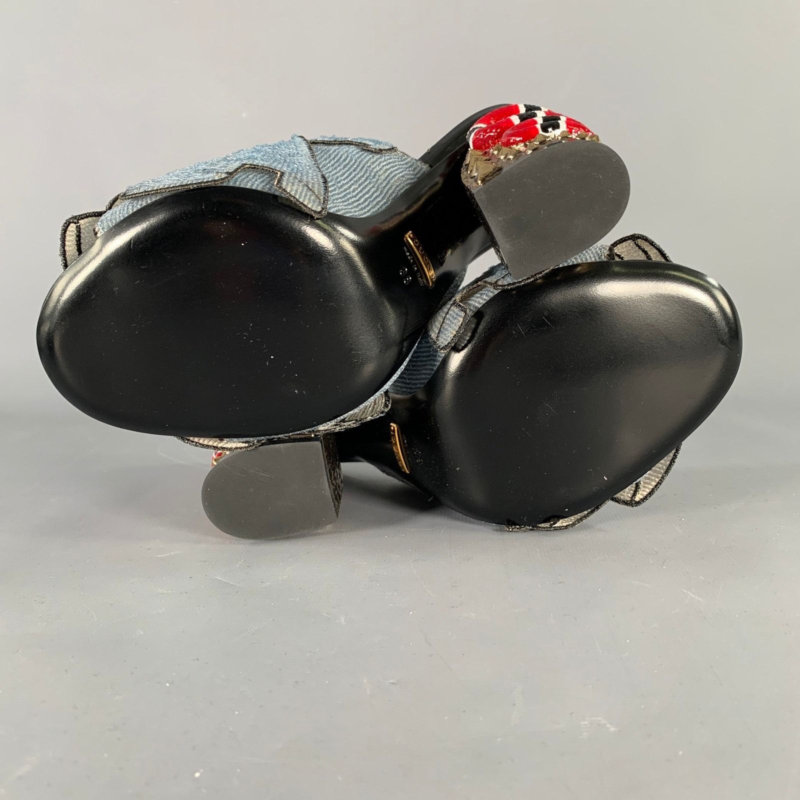 Gucci Size 8 Trompe L'oeil Blue Red Gold Beaded Mules Sandals Size US 8 / IT 38 - 7 Thumbnail