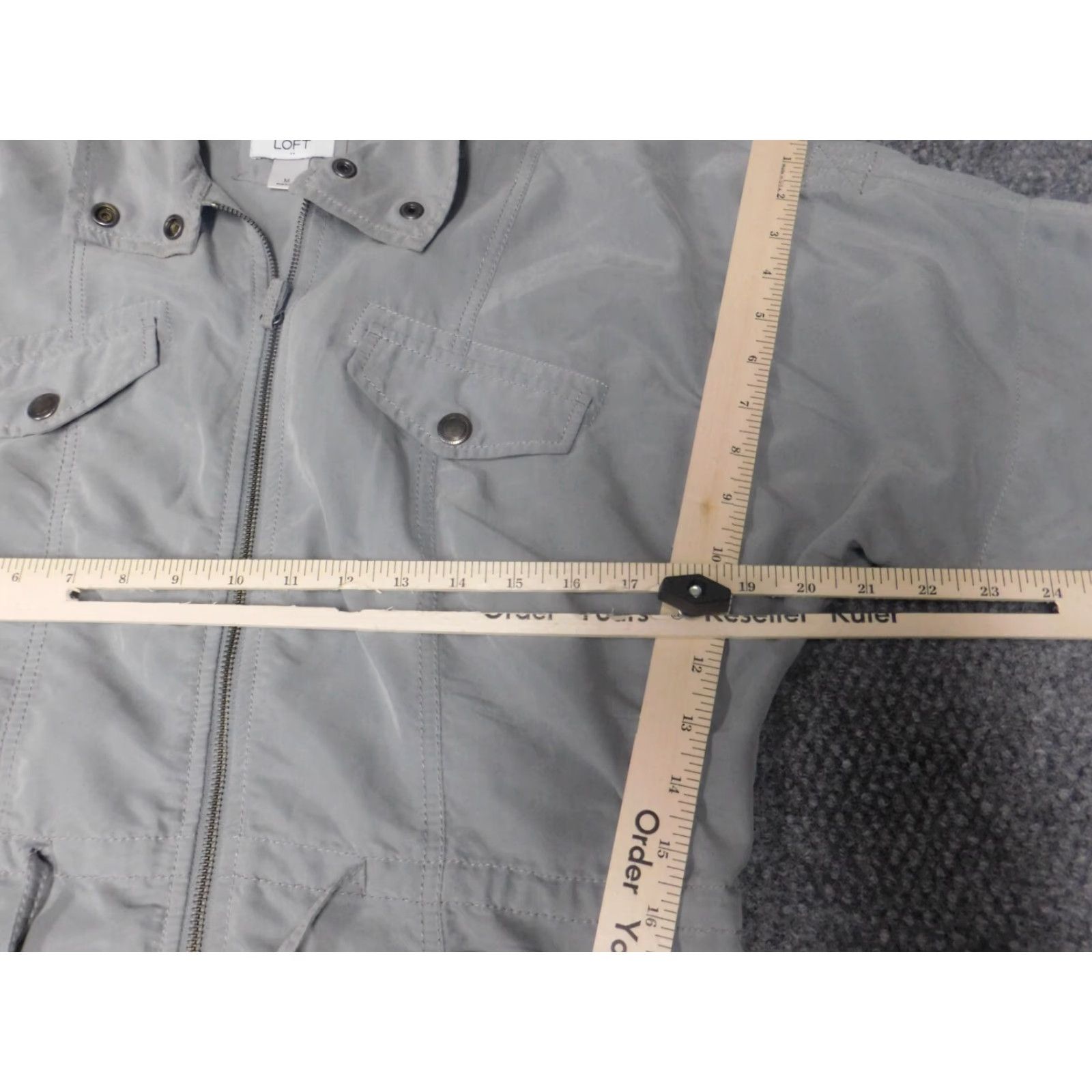 Ann Taylor Ann Taylor Loft Jacket Short Sleeve Gray Zip Modal Rayon Spring Fall Mid-Length Casual Women's M.jpg Size 32" / US 10 / IT 46 - 4 Thumbnail