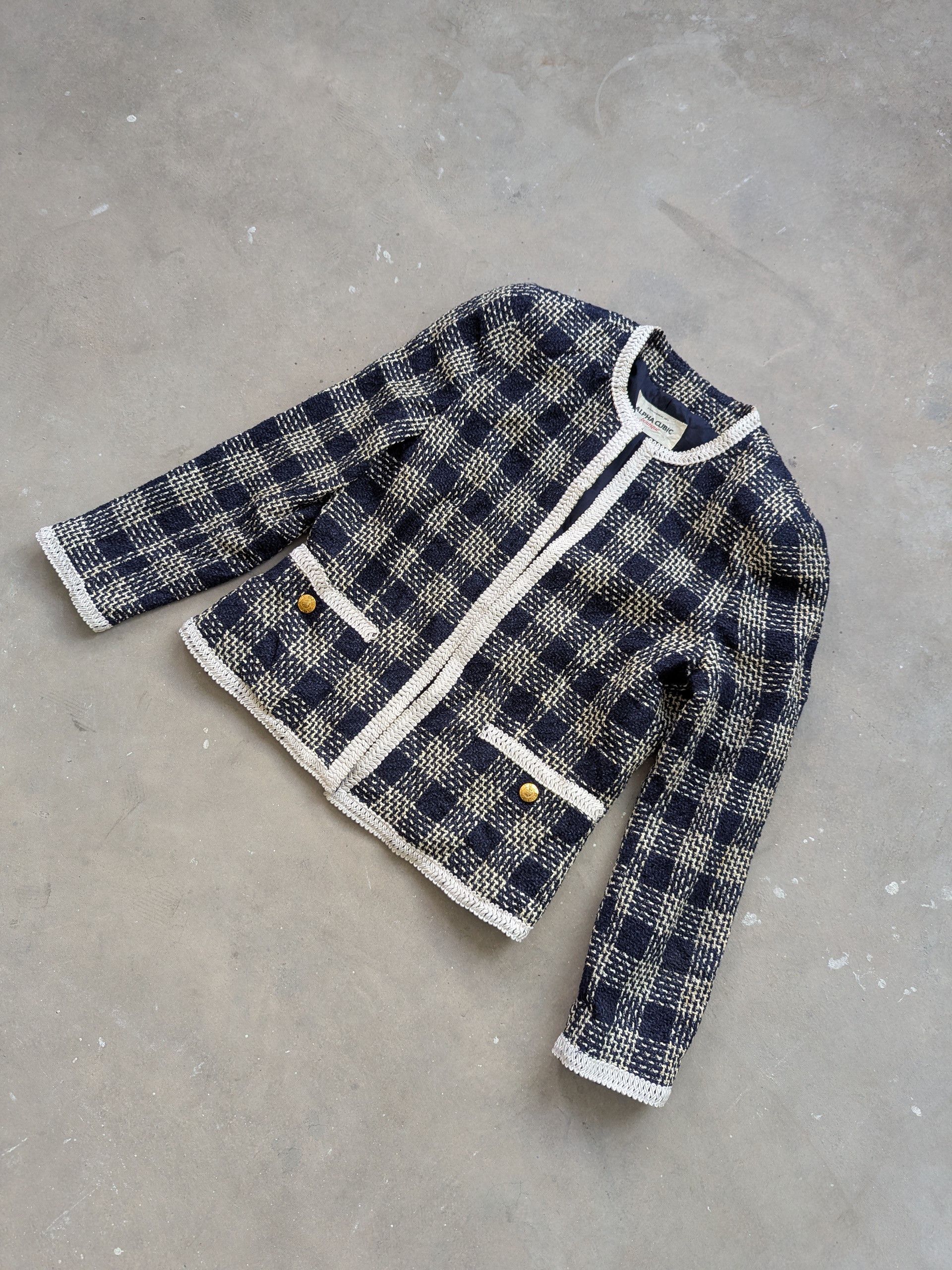 Japanese Brand × Vintage Vintage Wool Tweed Jacket Alpha Cubic Inspired Chanel Size S / US 4 / IT 40 - 2 Thumbnail