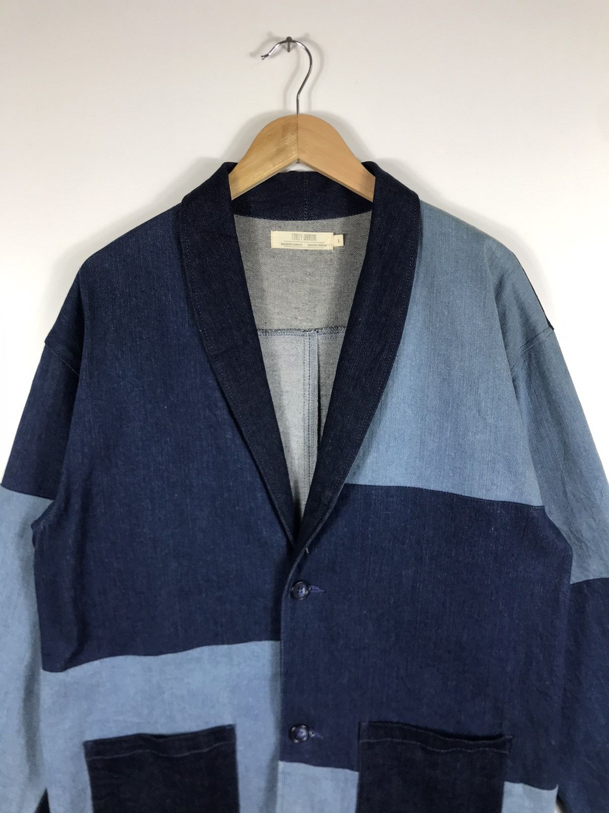 Japanese Brand 🔥 Timely Warning Blue Japan Denim Button Long Coat Jacket Size US L / EU 52-54 / 3 - 4 Thumbnail