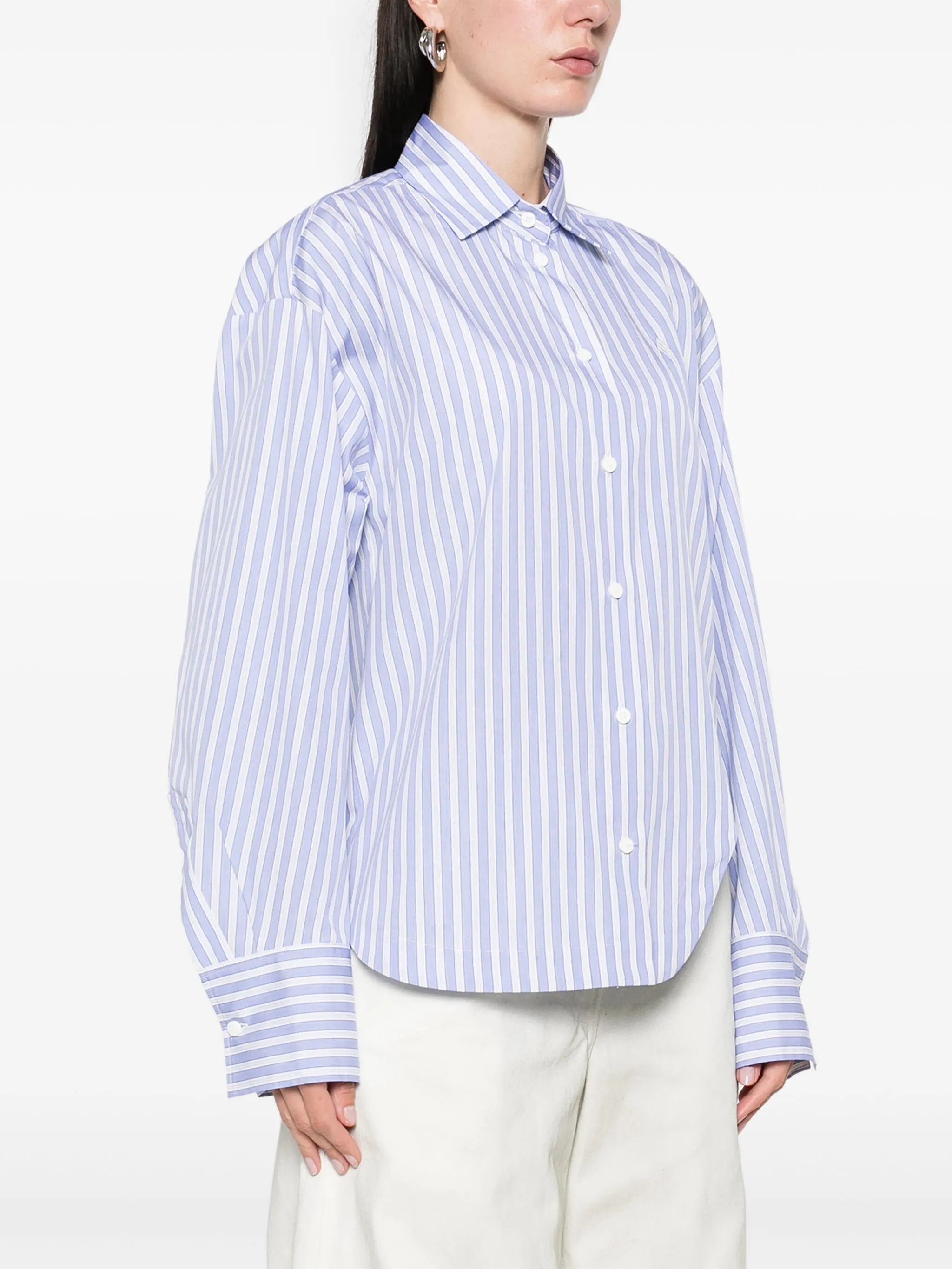 The Attico o1s22i1n0325 Oversized Cotton Shirt in White Blue Size S / US 4 / IT 40 - 3 Thumbnail