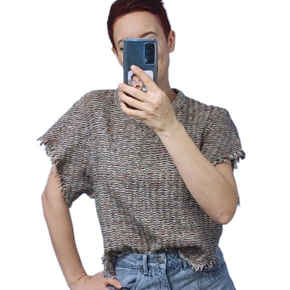 Iro IRO tweed fringe short-sleeved boxy top size 2 XS Size XS / US 0-2 / IT 36-38 - 1 Thumbnail