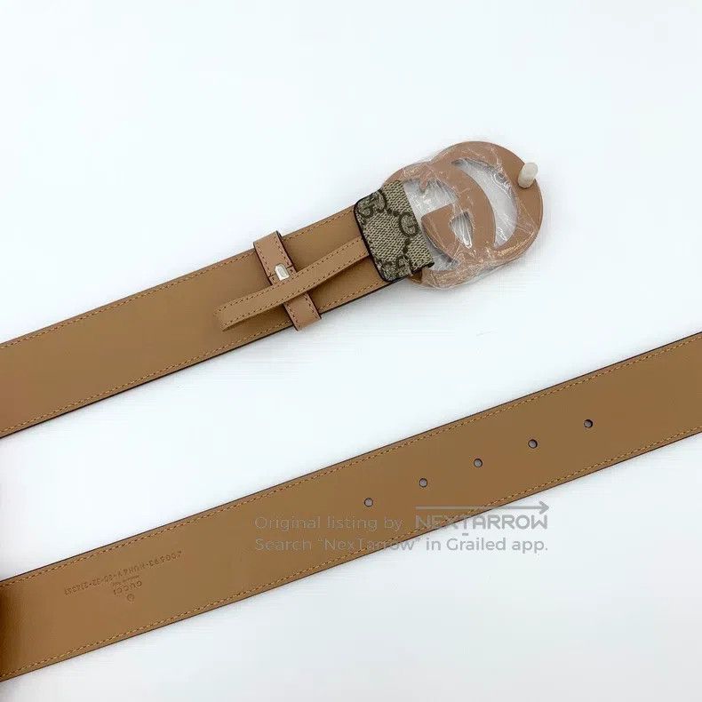 Gucci Gucci Brown logo jacquard full print smooth buckle belt Size ONE SIZE - 5 Thumbnail