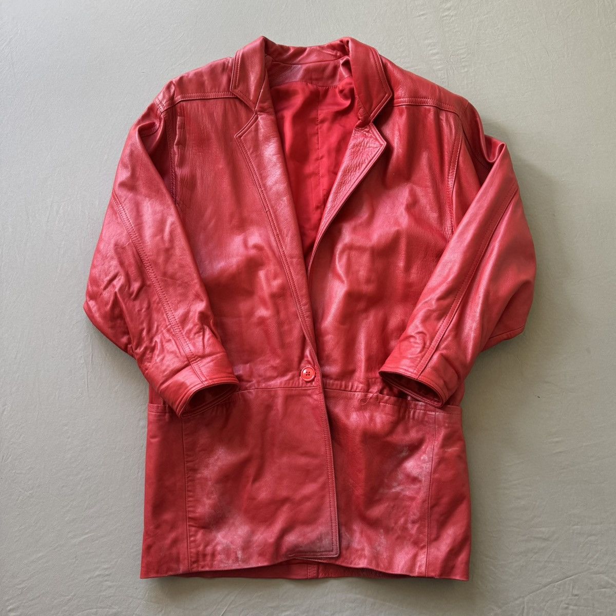 Other Vintage Slouchy Red Leather Peacoat Jacket Size XL / US 12-14 / IT 48-50 - 1 Thumbnail