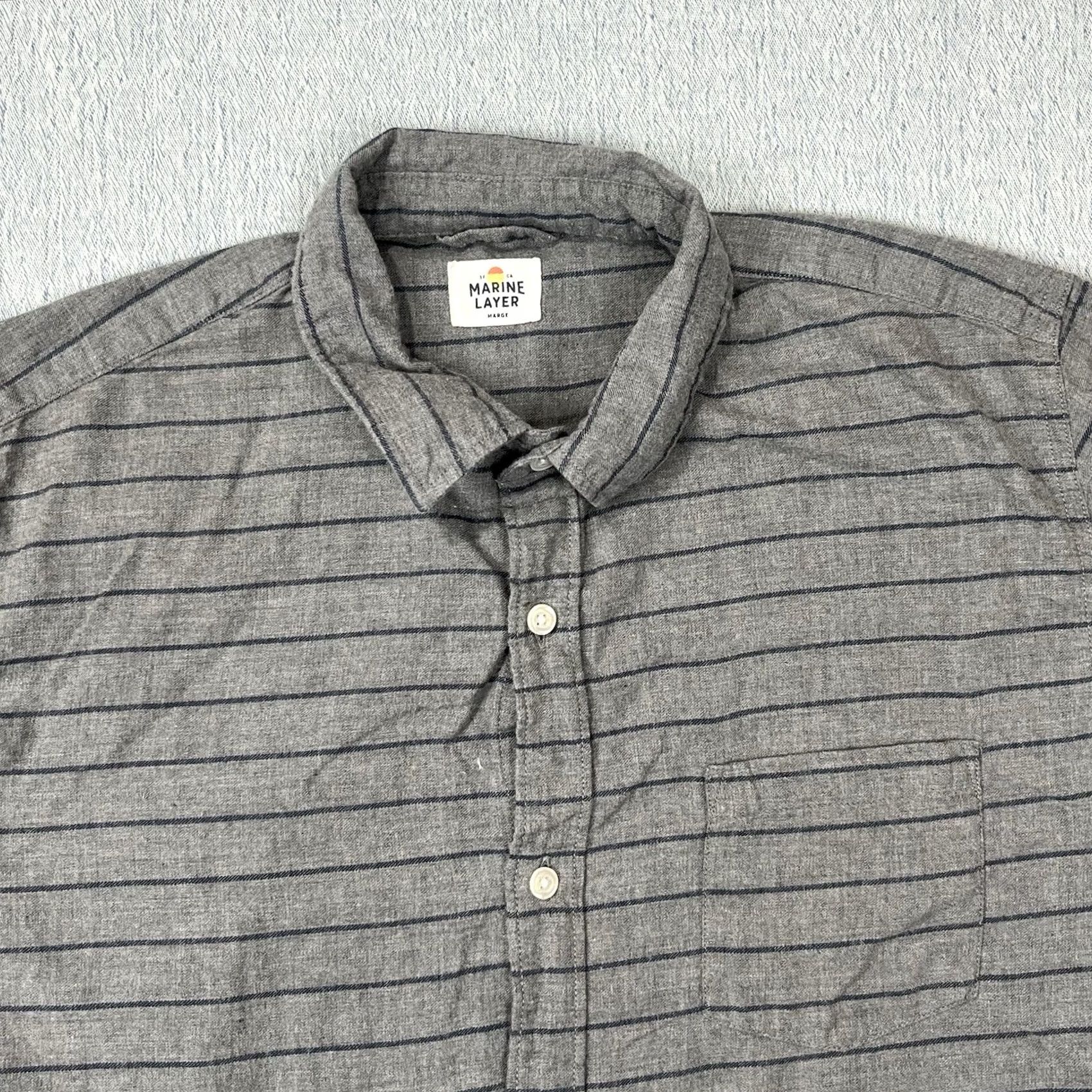 Marine Layer Marine Layer Button-Up Shirt Lightweight Cotton Blue Gray Stripes Long Sleeve Men LG Size US L / EU 52-54 / 3 - 2 Thumbnail