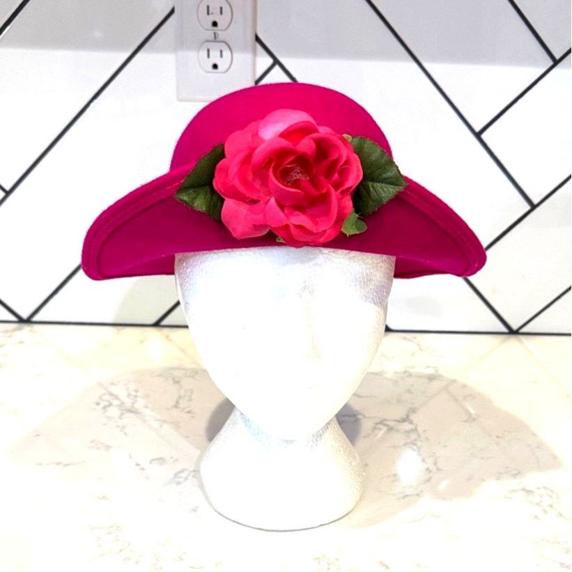 Vintage Vintage wool fuchsia big flower front women’s kids Blossom Size ONE SIZE - 1 Thumbnail