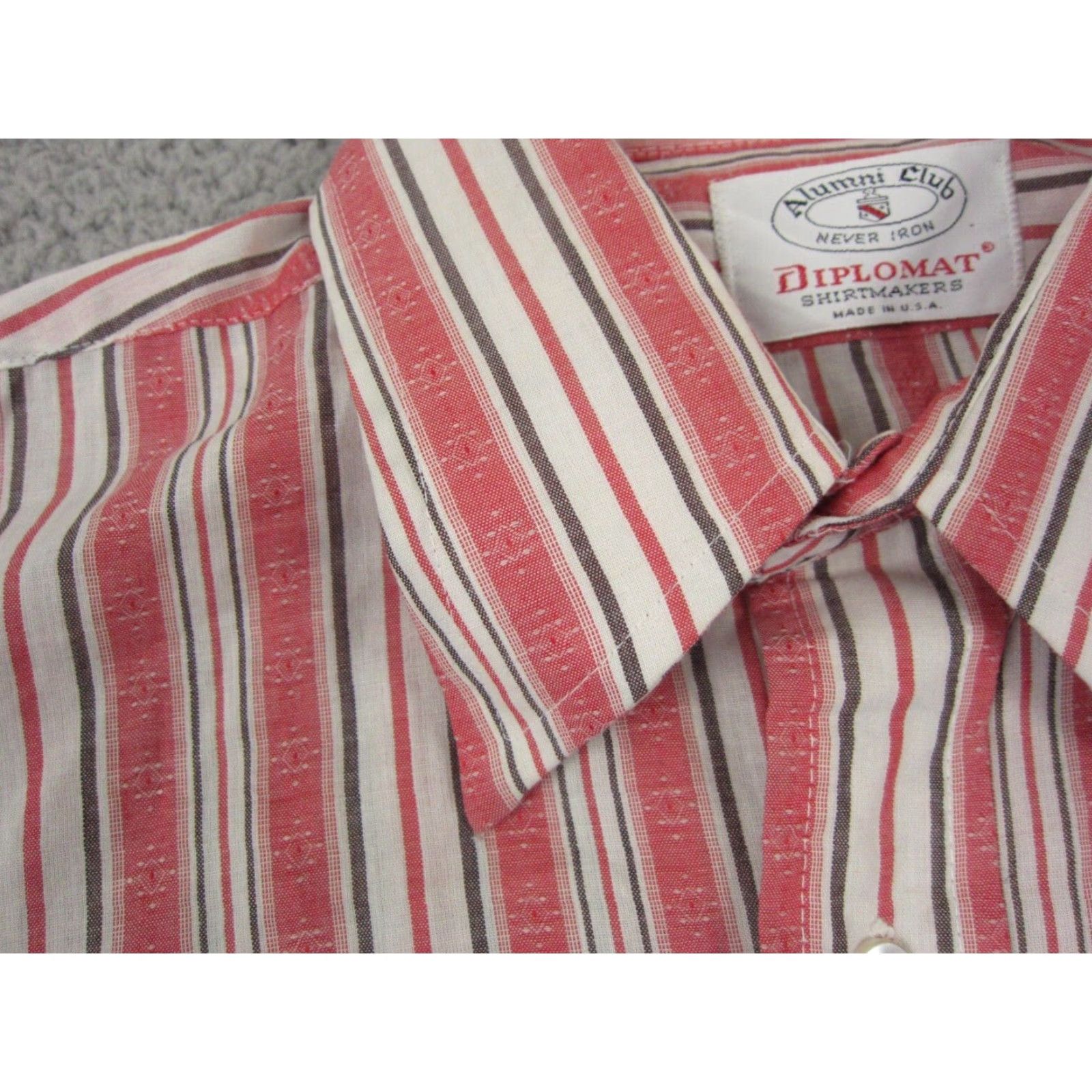 Vintage VINTAGE Alumni Club Shirt Mens 15.5 Red Striped Button-Up Collared Long Sleeve Casual Business Cotton Polyester All Seasons Pockets Made in USA Size US L / EU 52-54 / 3 - 6 Thumbnail