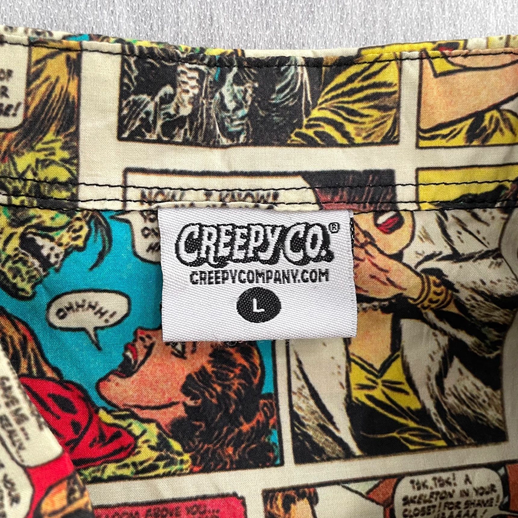 CO Creepy Co Shirt Adult Large Horror Comic Strip All Over Print Button Down Mens L Size US L / EU 52-54 / 3 - 5 Thumbnail