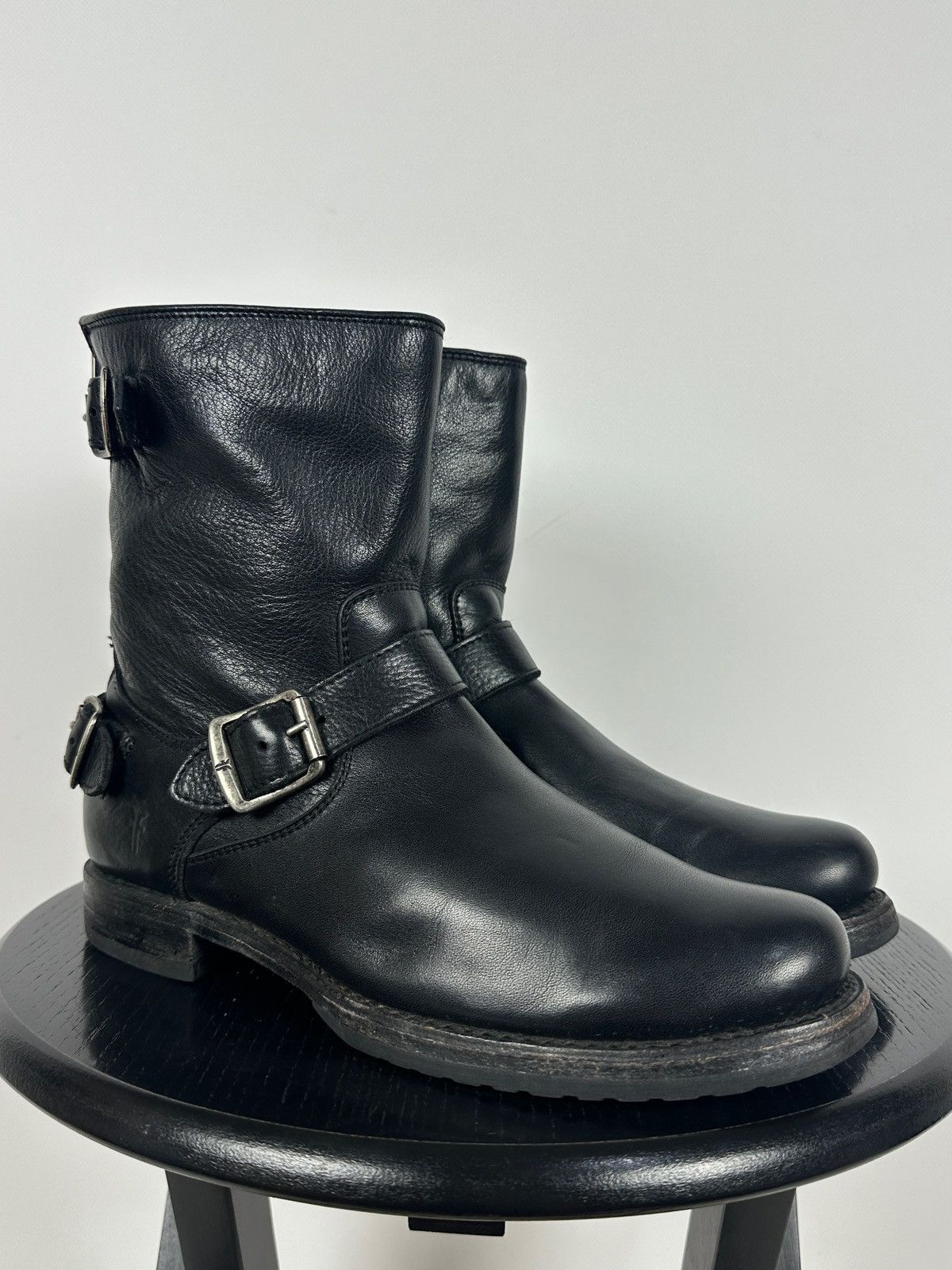 Frye Frye Veronica Black Leather Back Zip Buckle Harness Boots Size US 8.5 / IT 38.5 - 11 Thumbnail