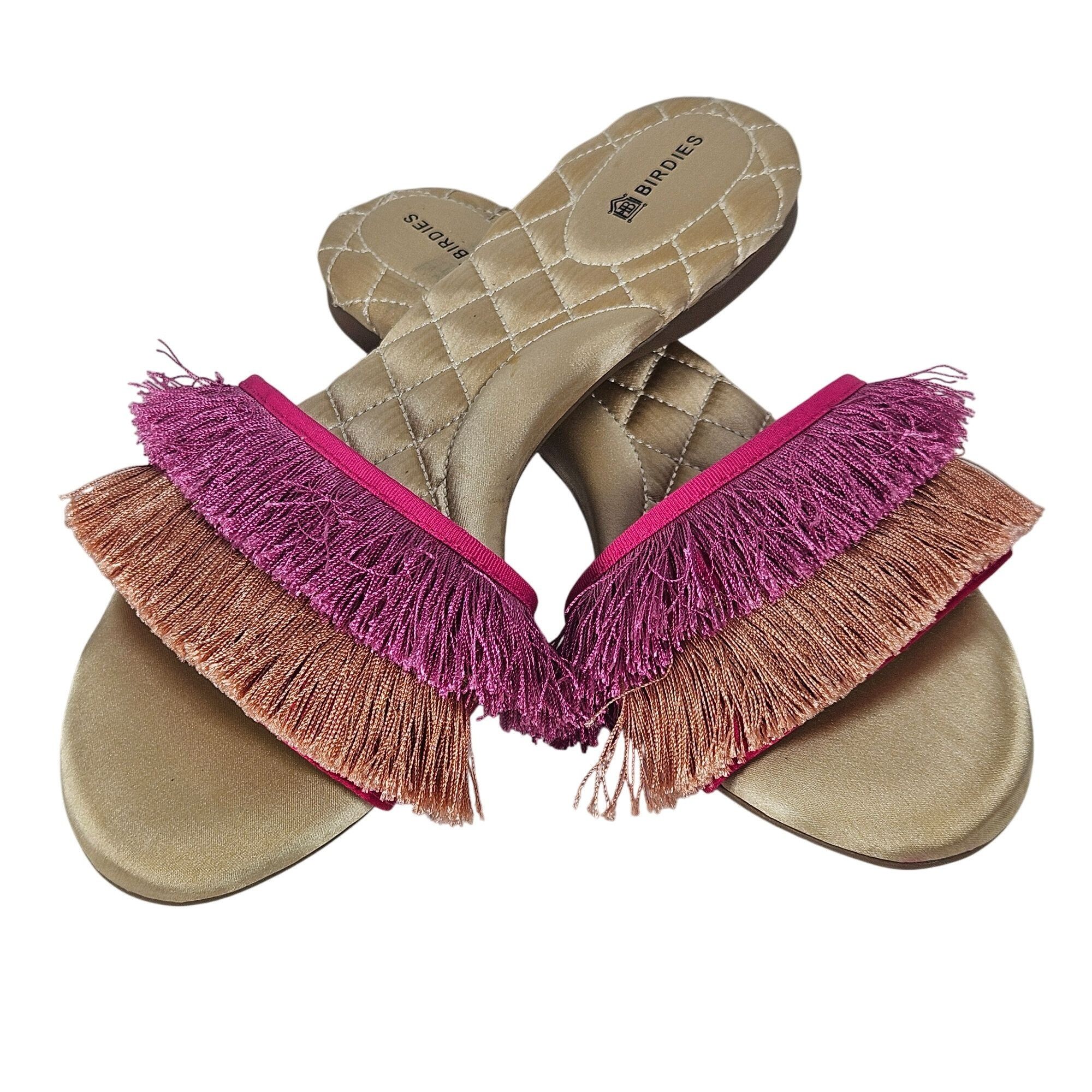 Other Birdies Women Fringed Slide Sandals 9 Pink Orange Resort Boh Size US 9 / IT 39 - 4 Thumbnail