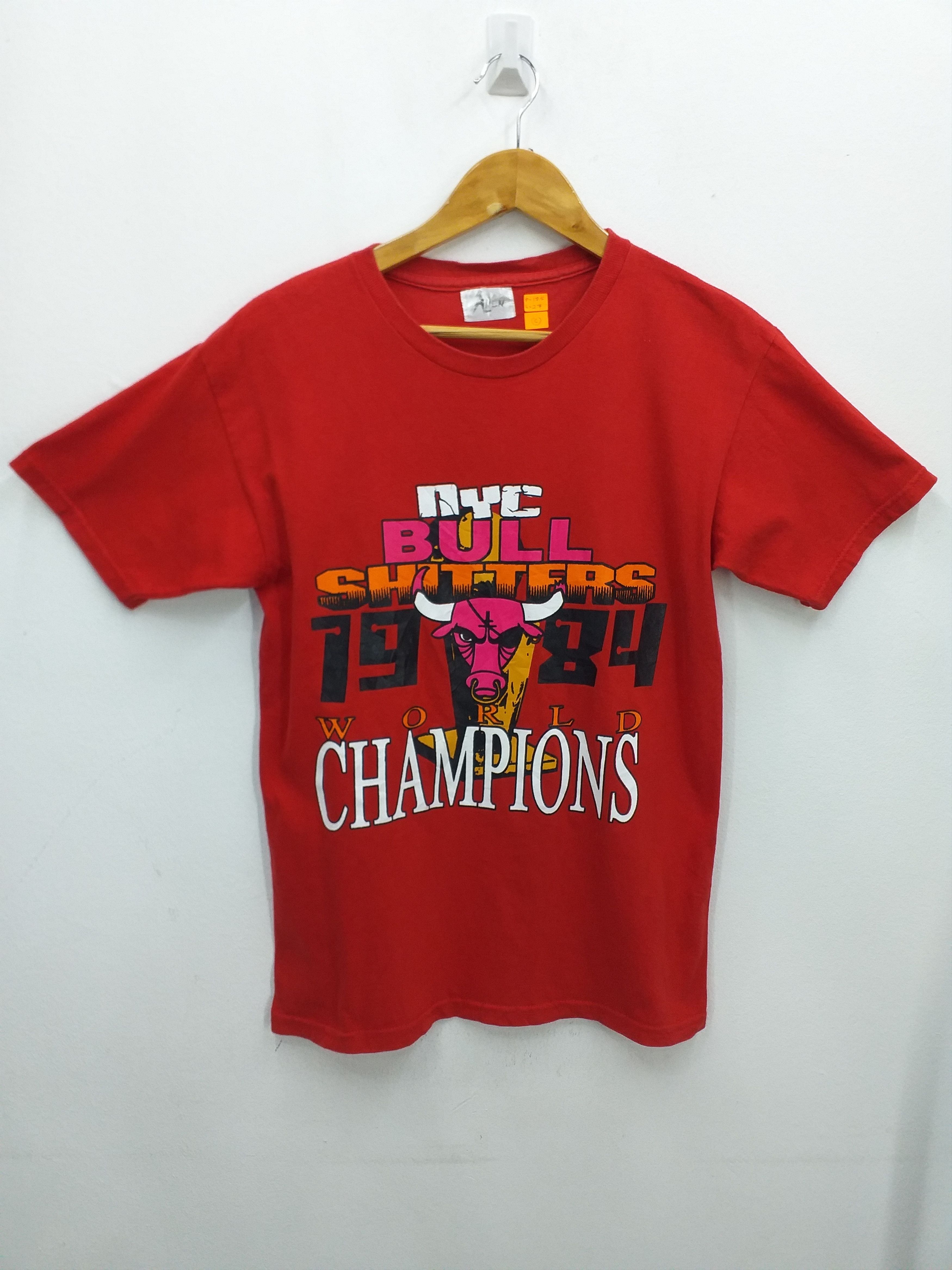 NBA Vintage Allen NYC Bull Shitter 1984 World Champion Tee -C034 Size US M / EU 48-50 / 2 - 1 Thumbnail