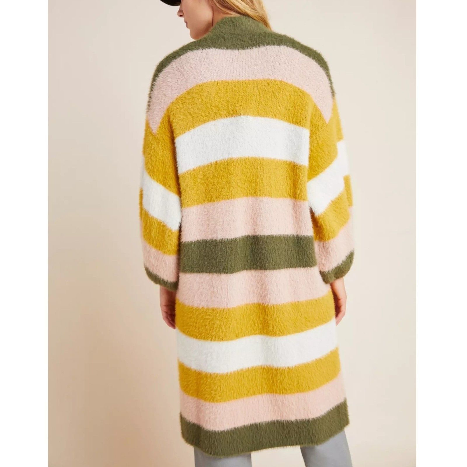Anthropologie Cozy Striped Duster Kimono Cardigan Sweater in One size OS Size ONE SIZE - 3 Thumbnail