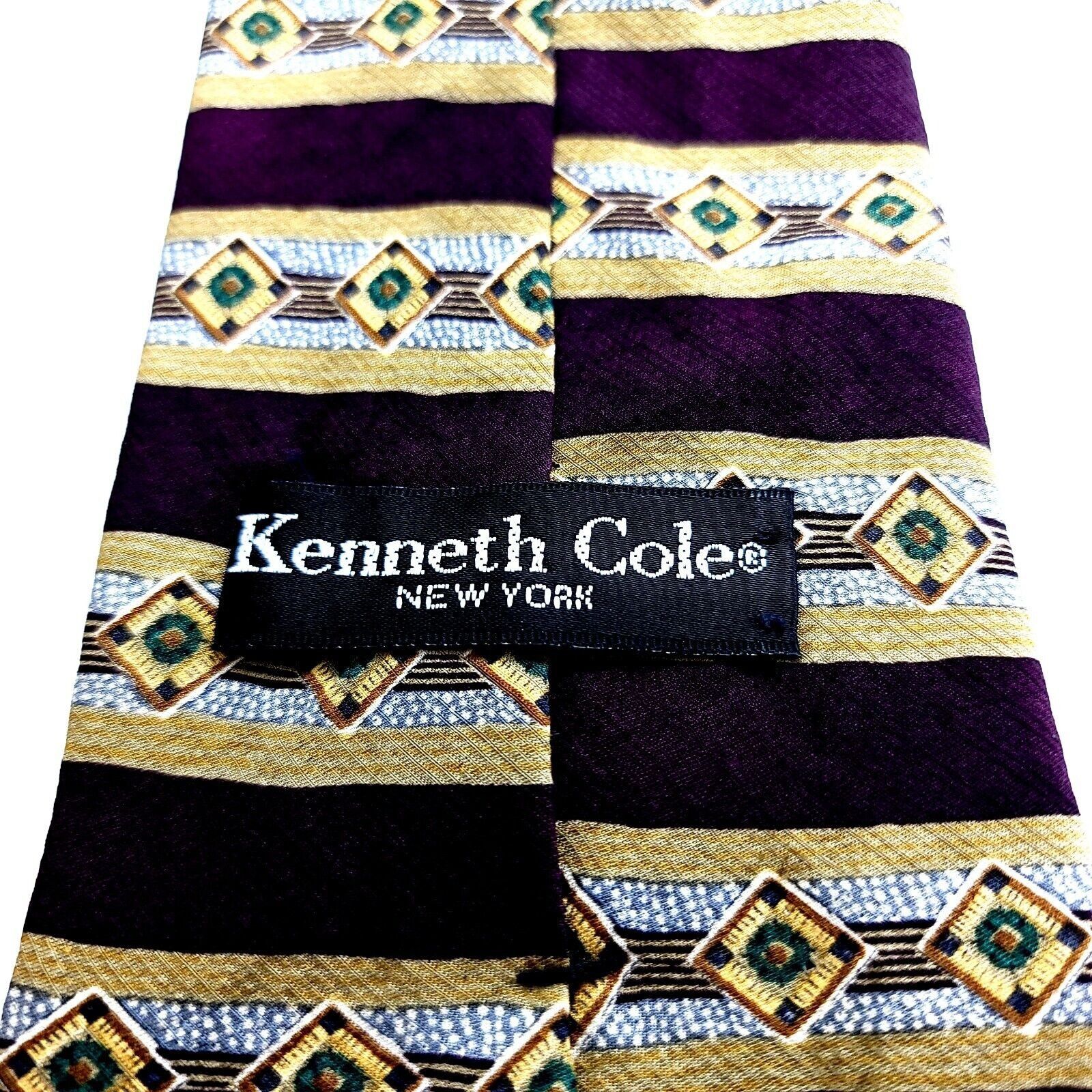 Kenneth Cole Kenneth Cole Maroon Tan Abstract Striped Print Wide Silk Tie Size ONE SIZE - 3 Thumbnail