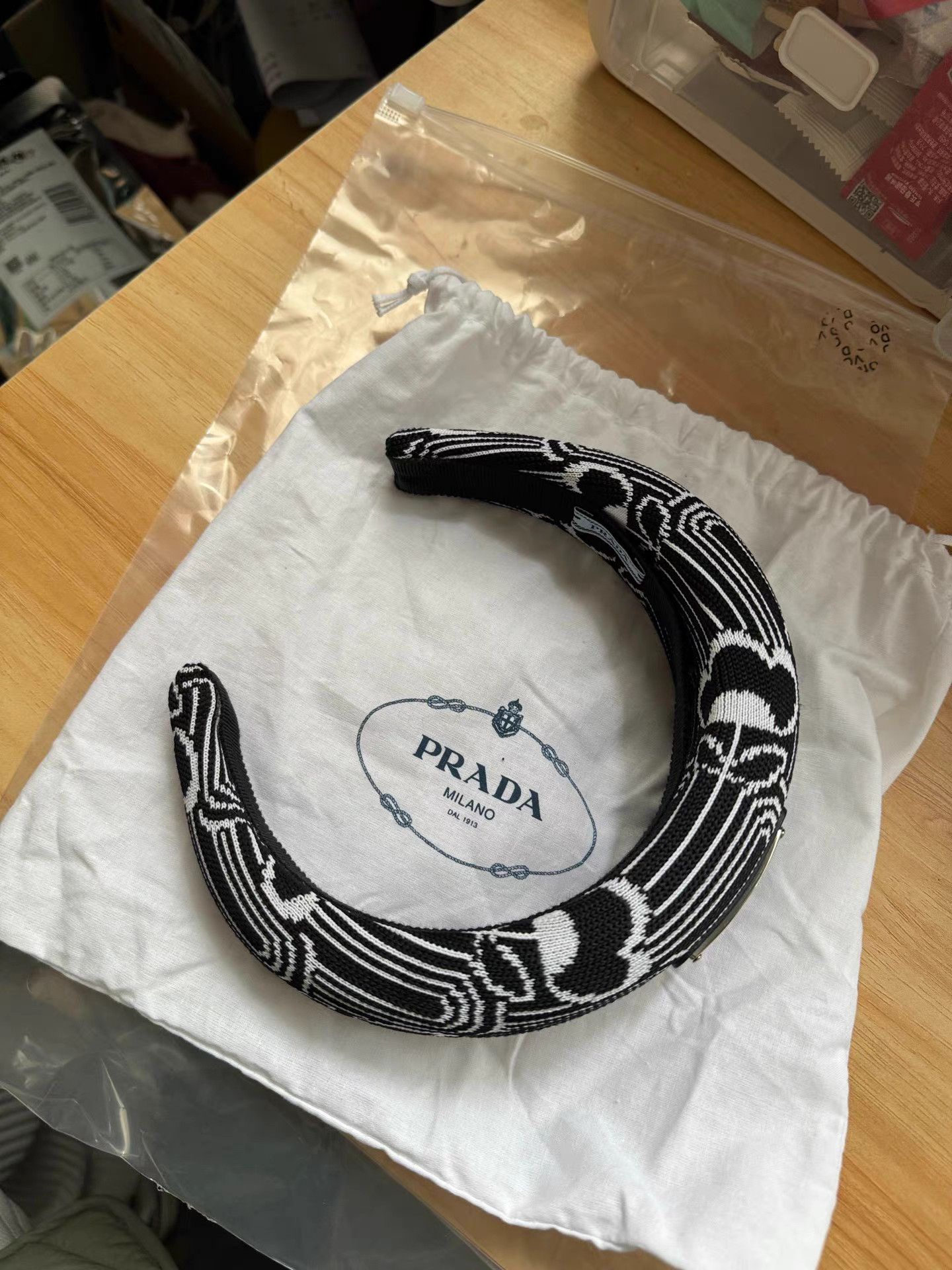 Prada Prada by Raf Simons Black & White Triangle Logo Headband K6 Size ONE SIZE - 7 Thumbnail