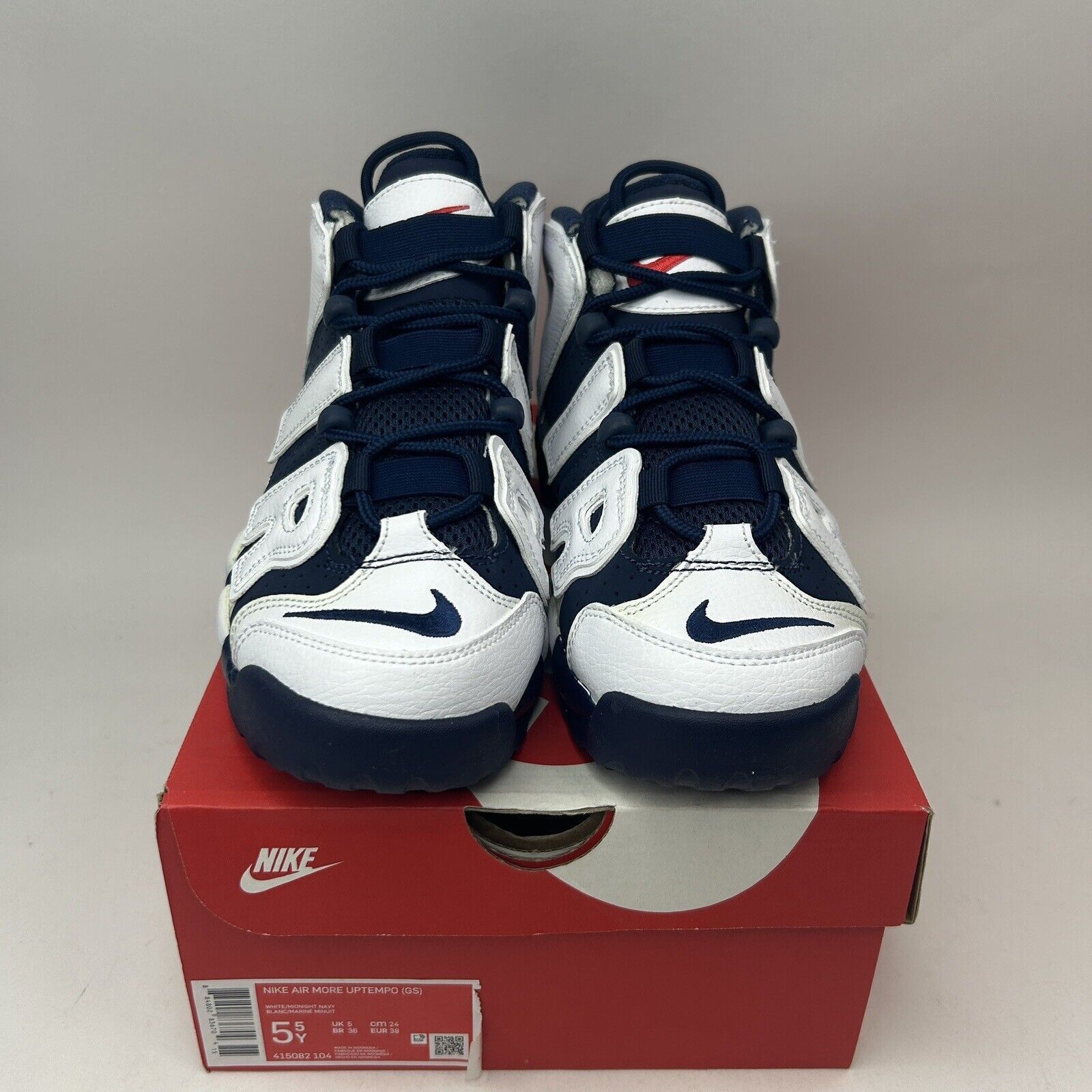 Nike Nike Air More Uptempo GS “Olympic/White Midnight Navy Blue” Size US 7 / IT 37 - 2 Thumbnail