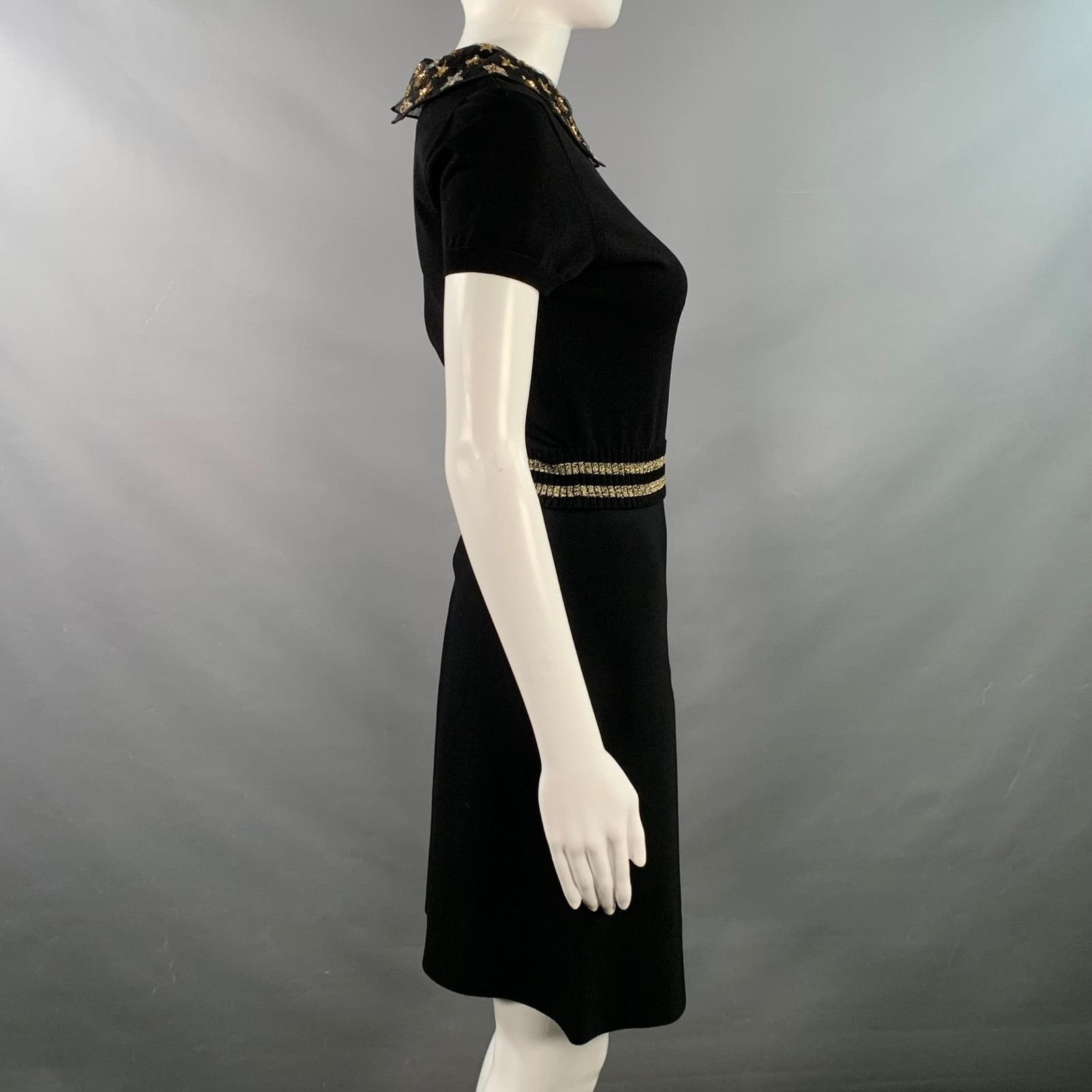 Valentino M Black Gold Viscose Blend Stars Applique Short Sleeve Dress Size M / US 6-8 / IT 42-44 - 3 Thumbnail