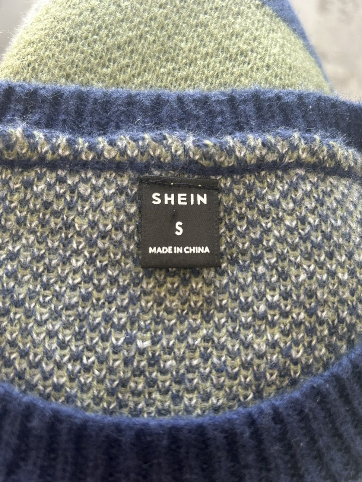 Shein Abstract Knit Sweater — Navy / Olive / Grey Colorblock Size US S / EU 44-46 / 1 - 3 Thumbnail