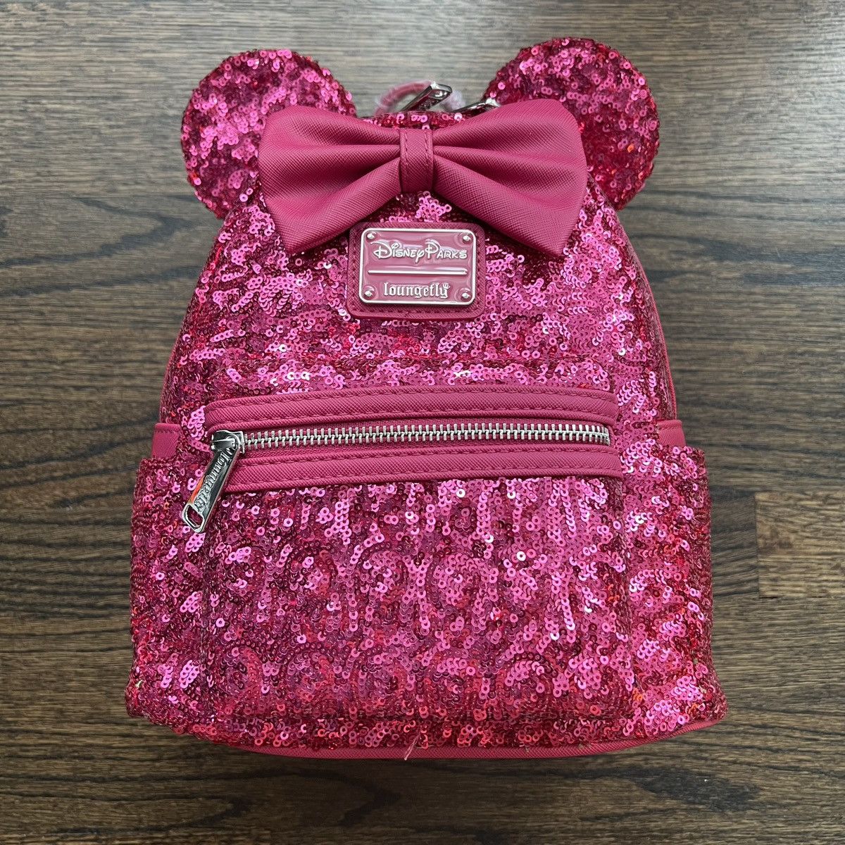image of Disney Loungefly Minnie Mouse Sequin Mini Backpack Magenta | NWT in Pink, Women's
