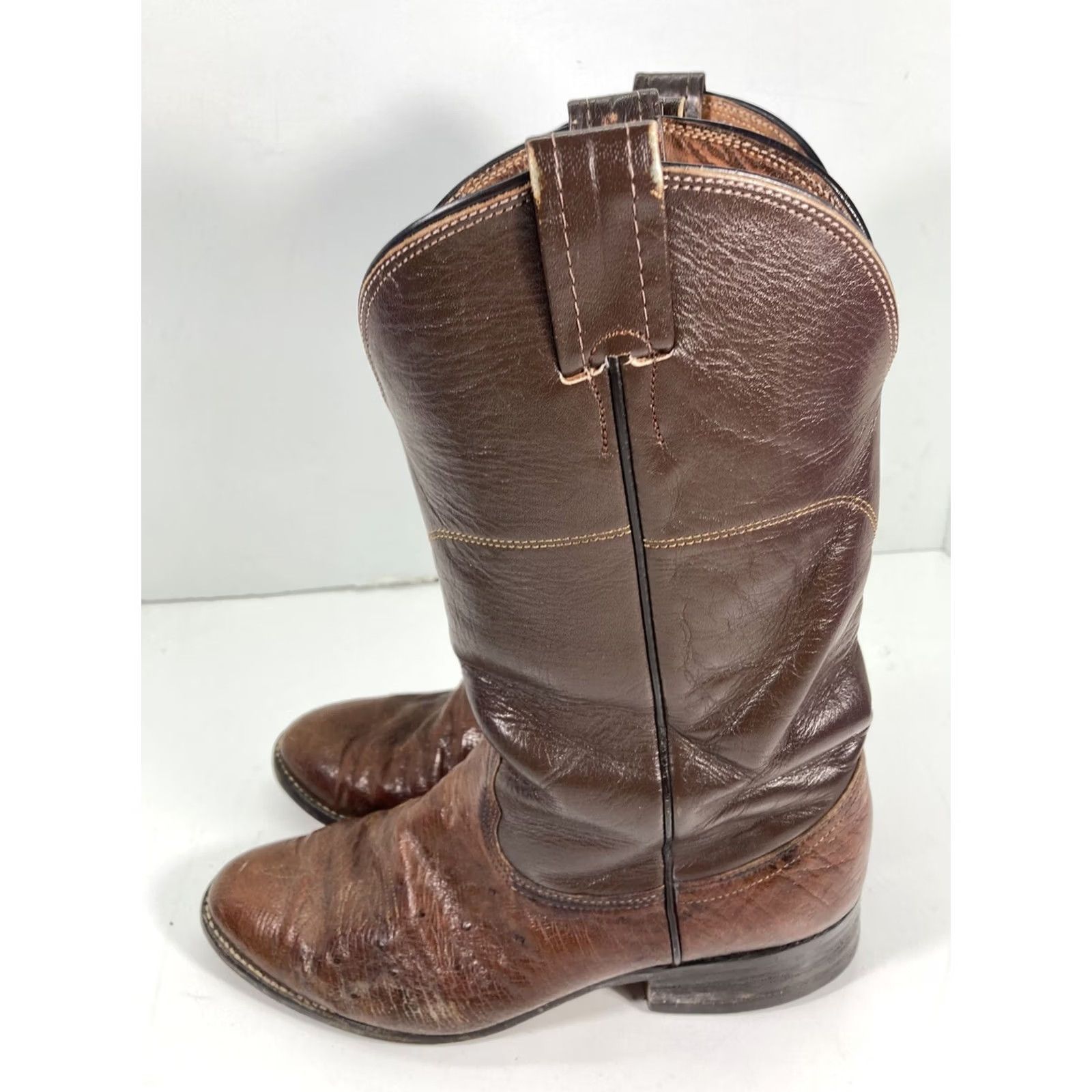 Vintage Nocona Boots Western Boot Mens 8.5 D Brown Leather Ostrich VTG Two Tone Cowboy NT Size US 9 / EU 42 - 5 Thumbnail